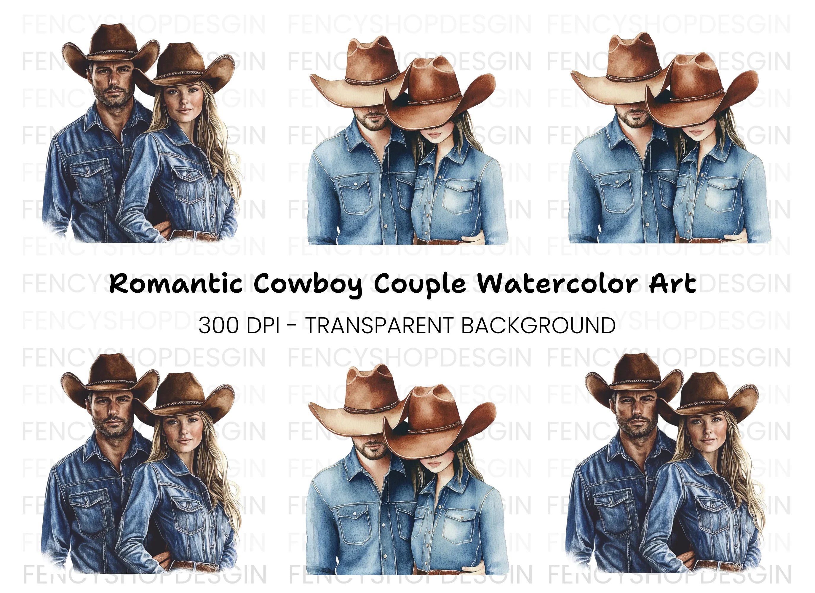 Denim Cowboy Couples Clipart Bundle