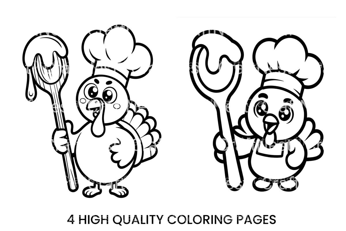 Cute Turkey Chef Coloring Books