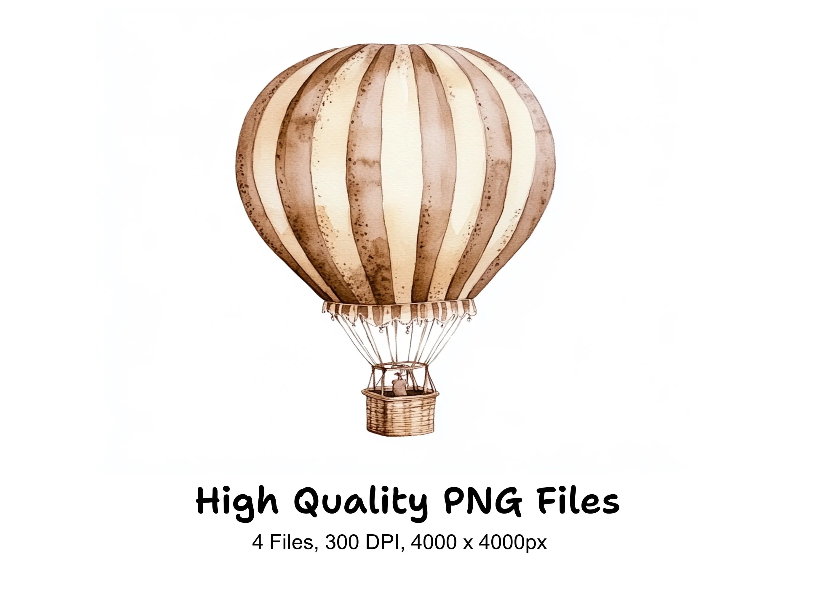 Striped Hot Air Balloon Clipart Bundle