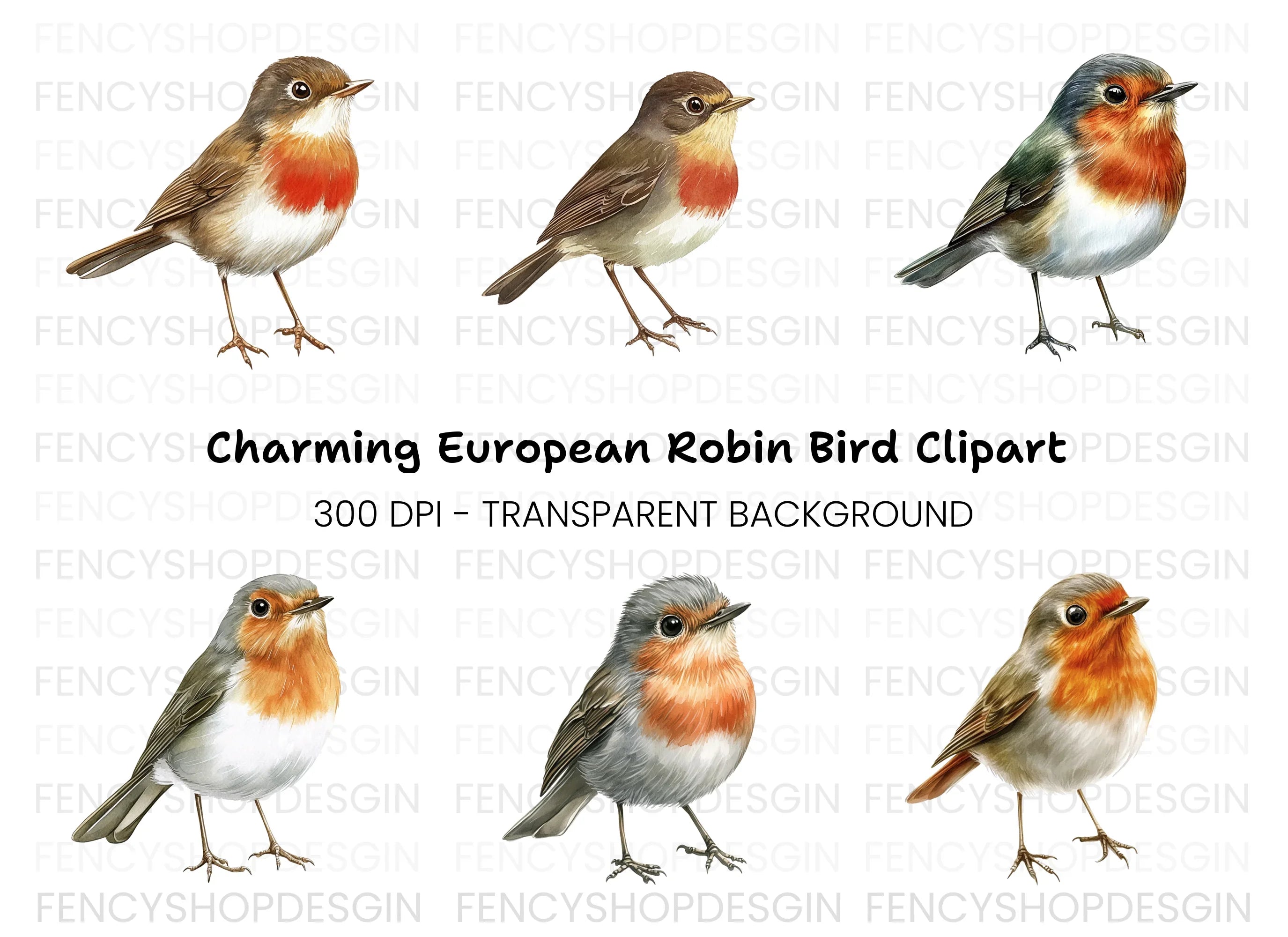 Vibrant European Robin Clipart Bundle