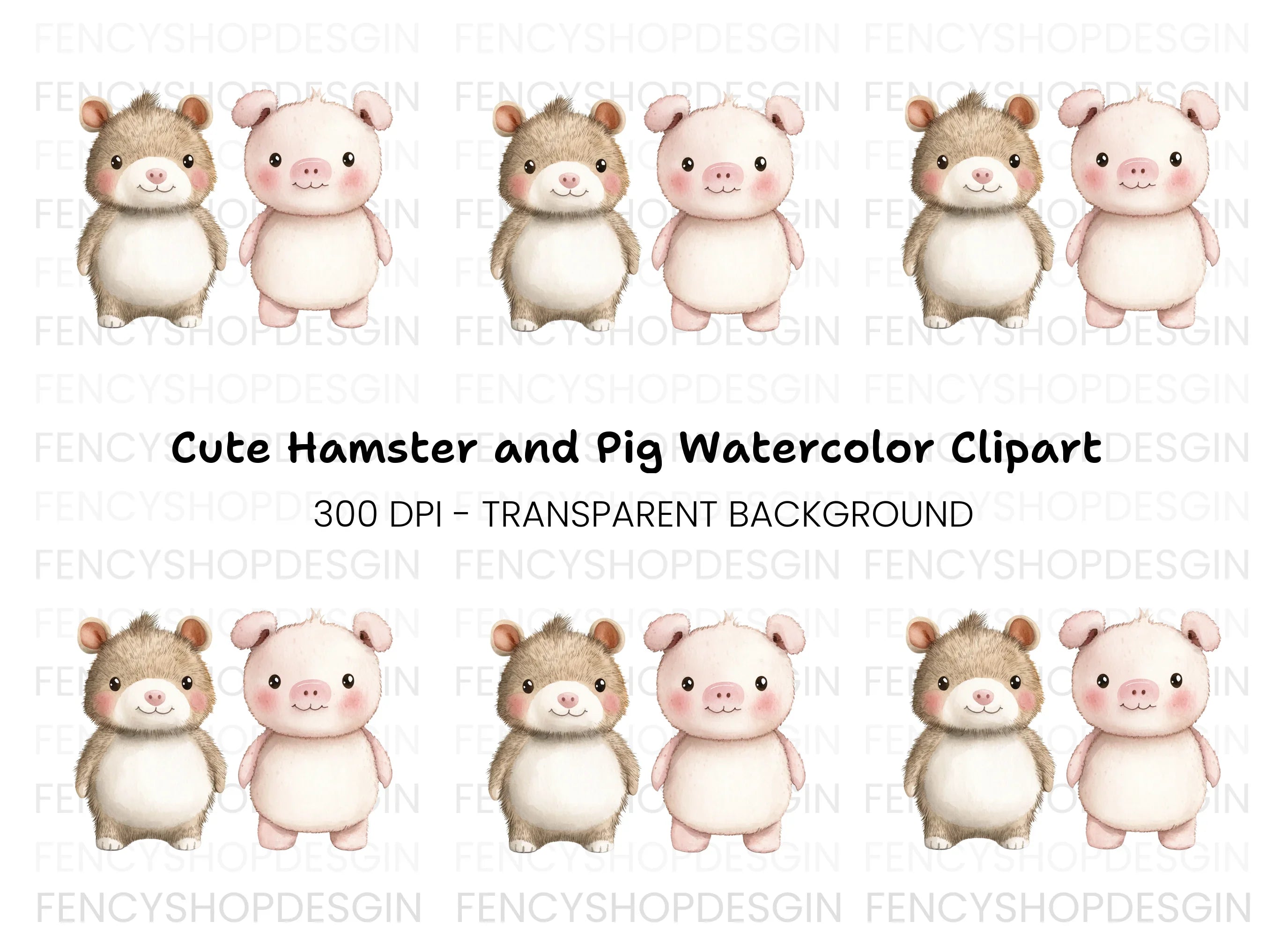 Cute Hamster and Piglet Duo Clipart Bundle