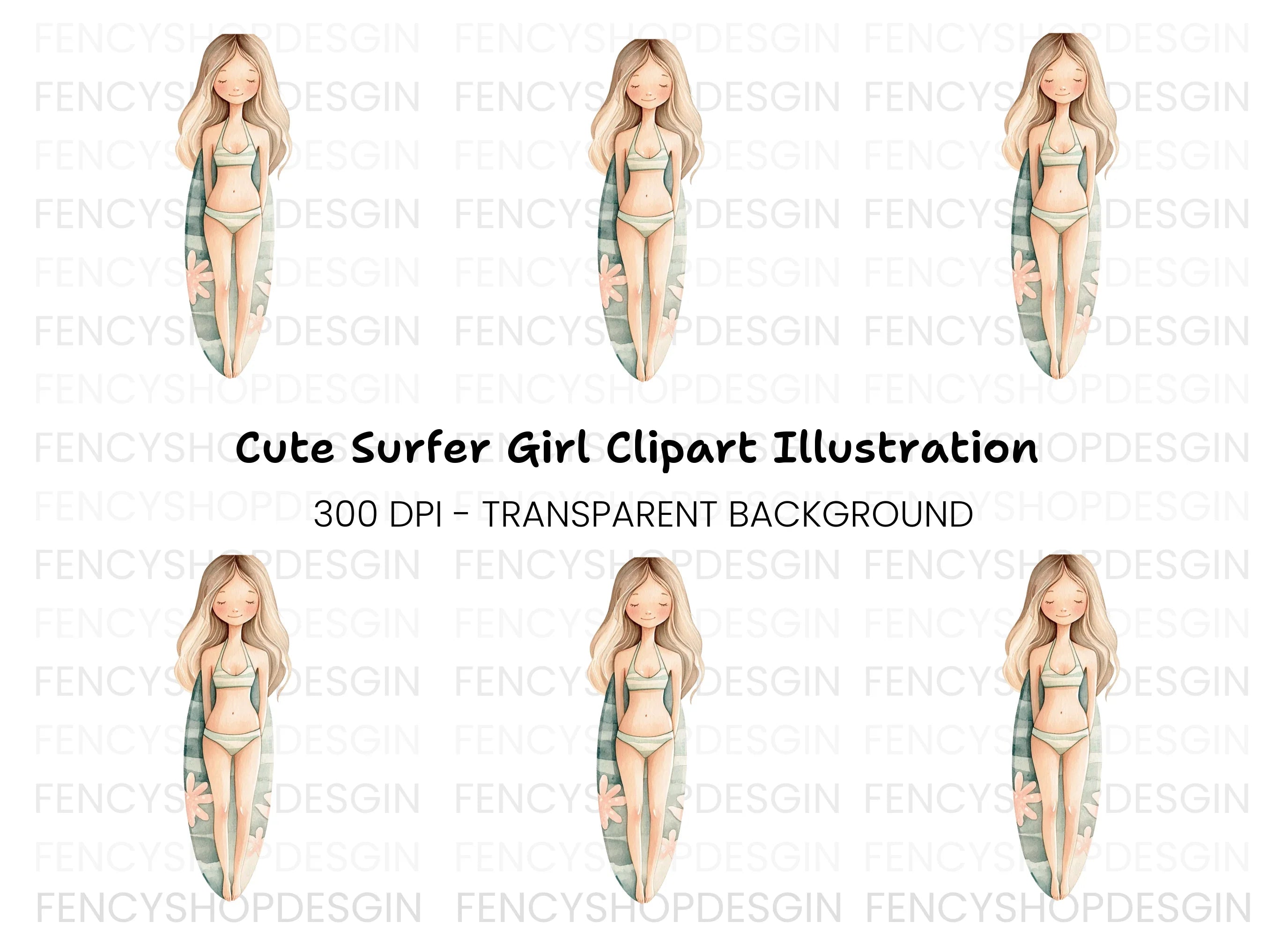 Girl Surfer Clipart Bundle