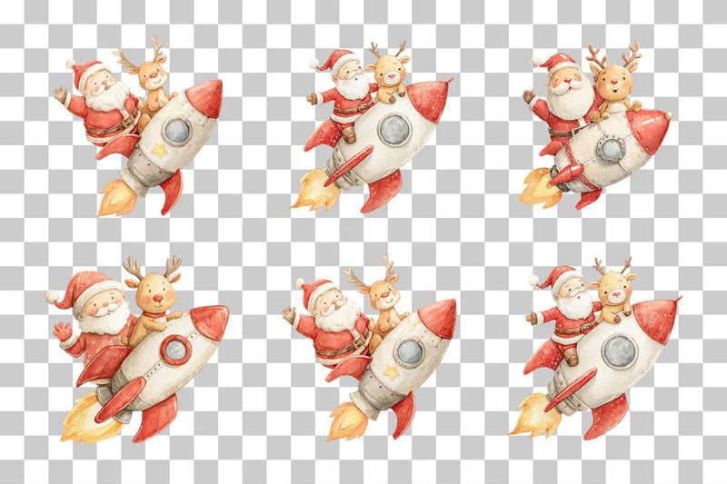 Santa and Reindeer in Space Clipart Bundle - CraftNest - Digital Crafting and Art