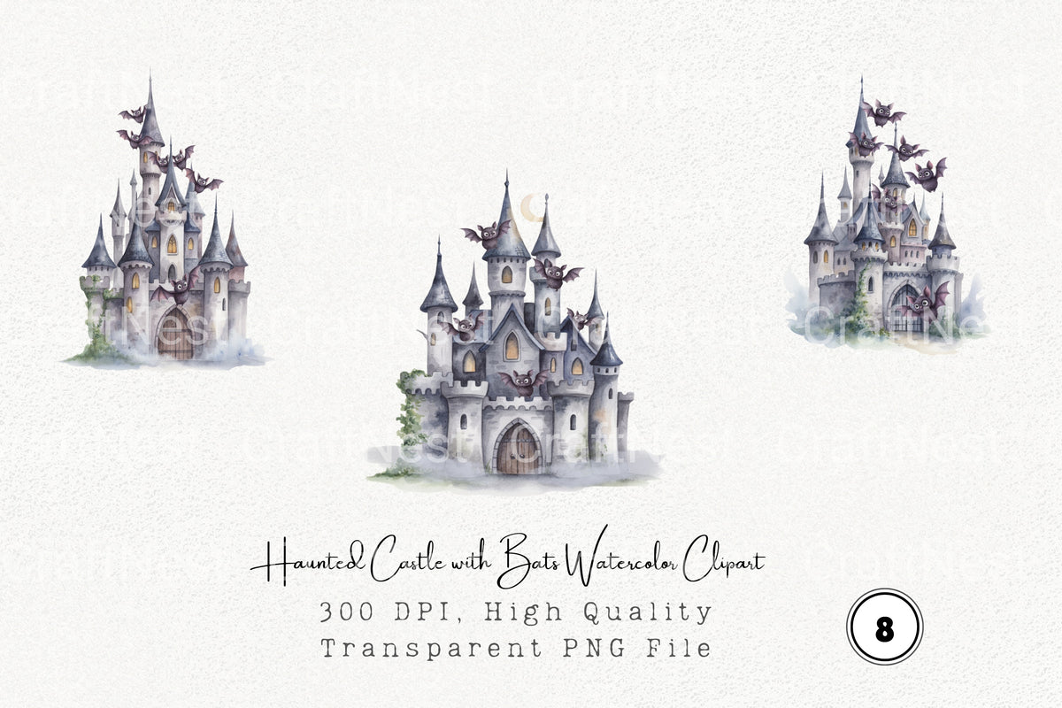 Haunted Castle With Bats Clipart Bundle