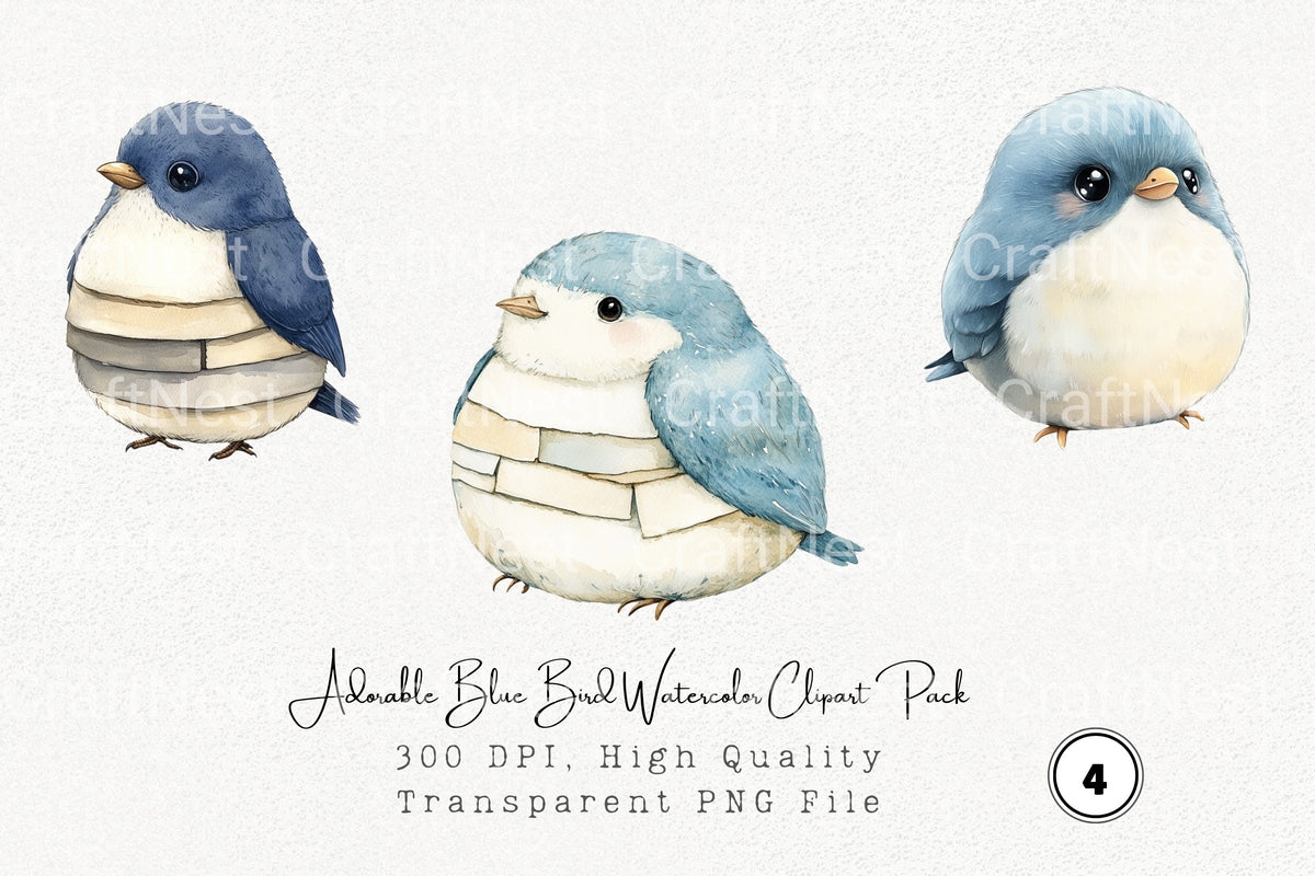 Adorable Blue Bird Clipart Bundle