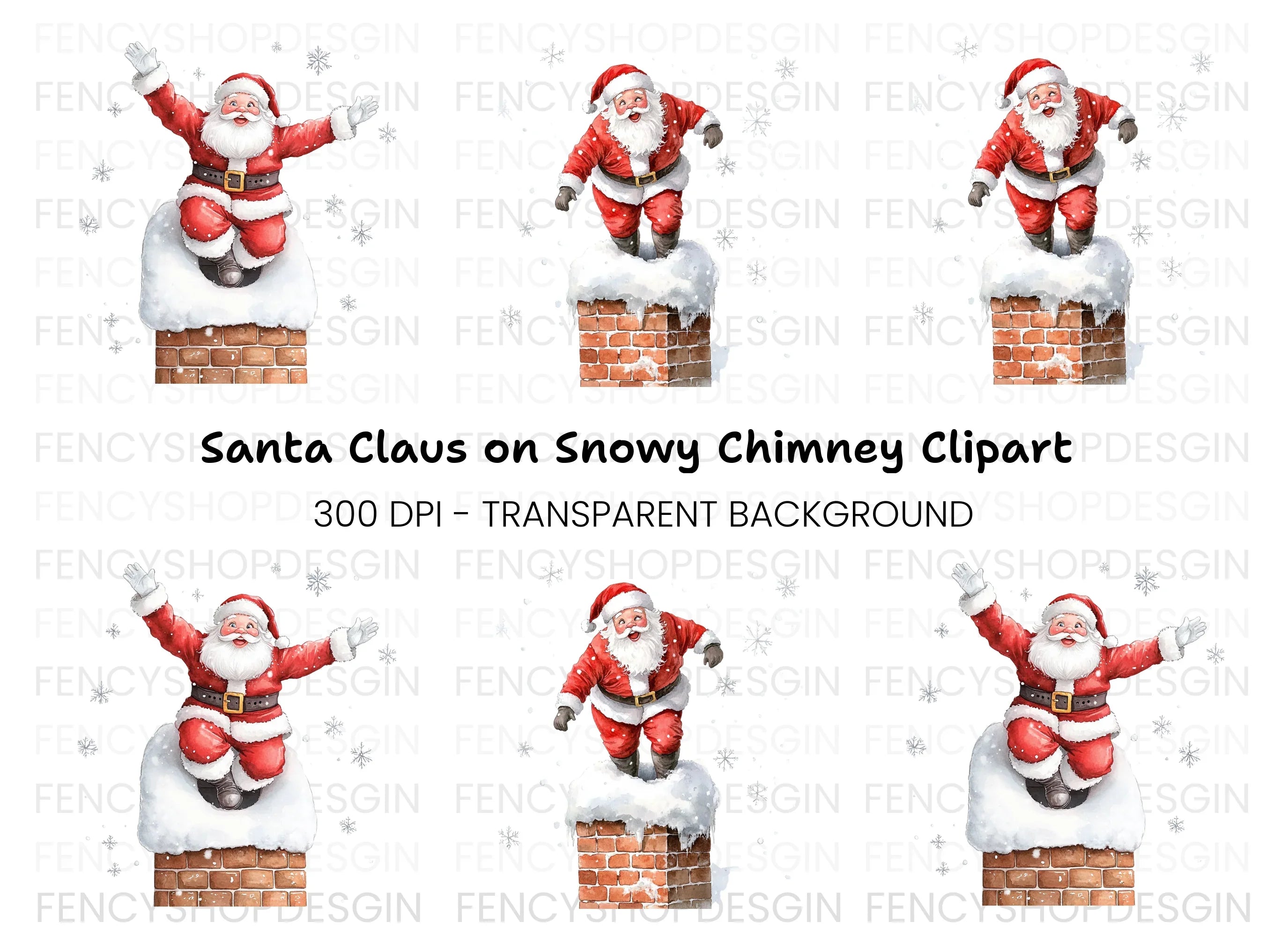 Jolly Santa Claus Chimney Clipart Bundle
