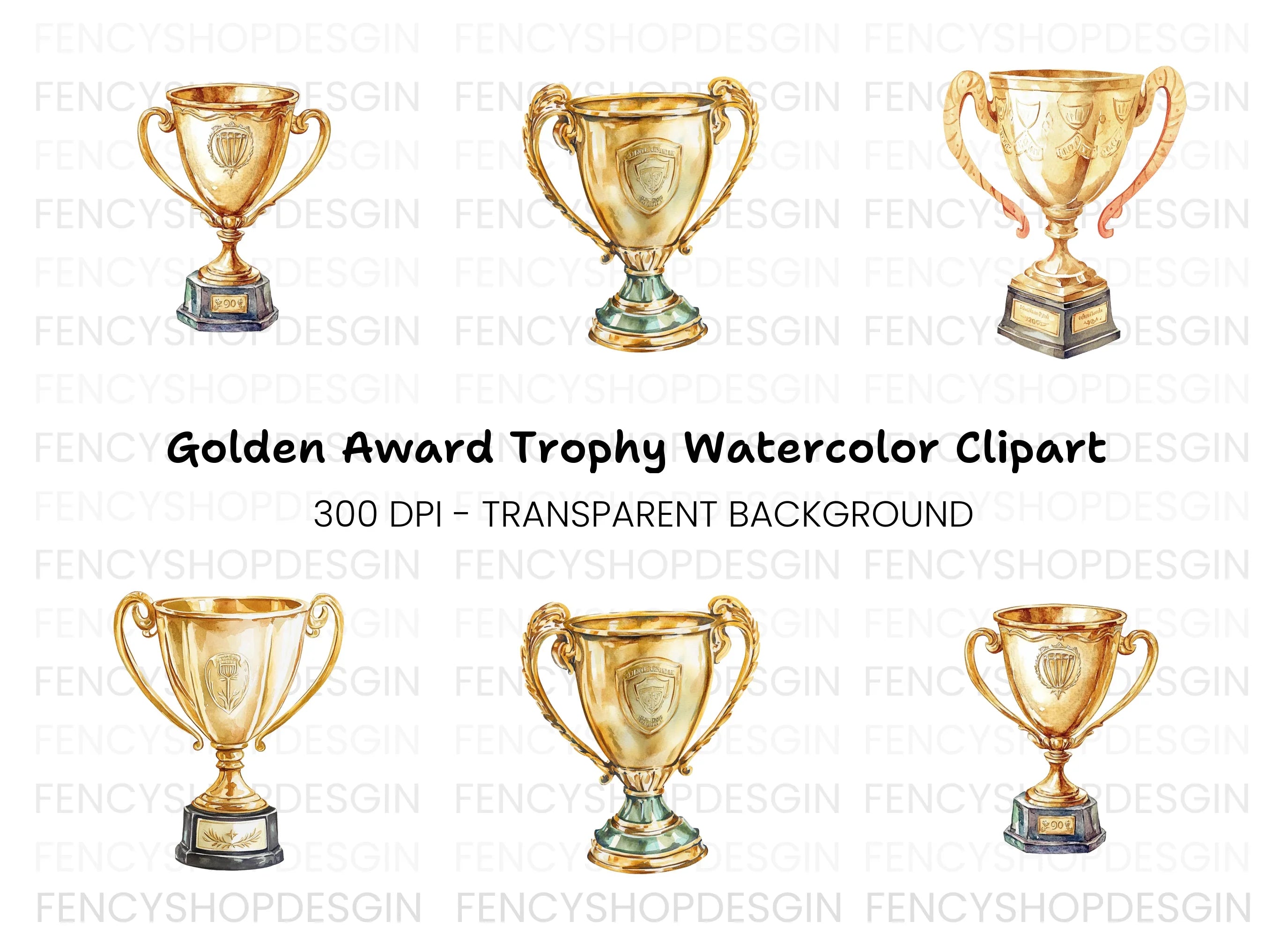 Golden Trophy Clipart Bundle
