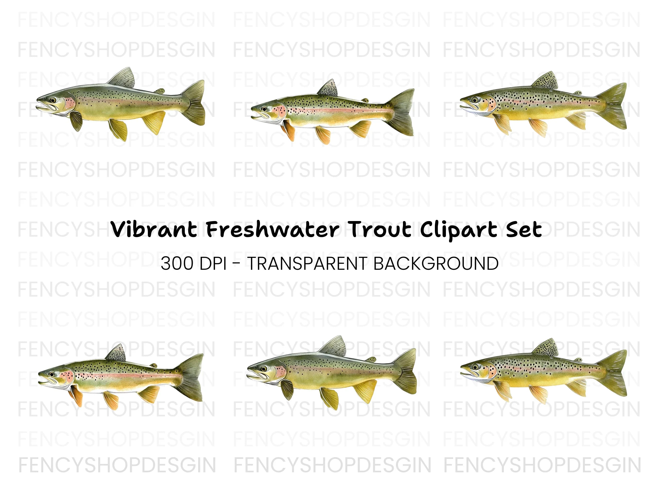 Realistic Brown Trout Fish Clipart Bundle