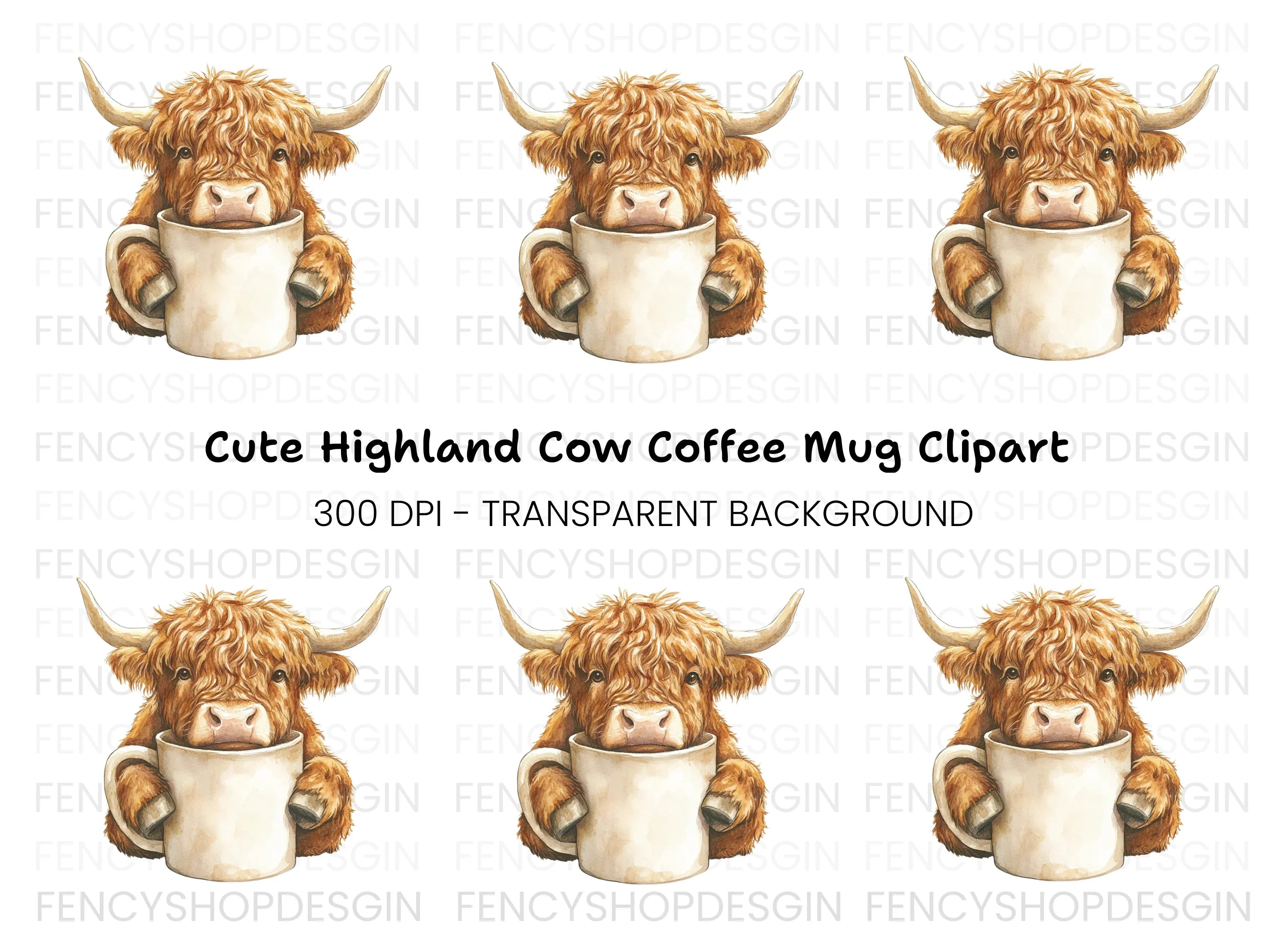 Highland Cow Coffee Clipart Bundle