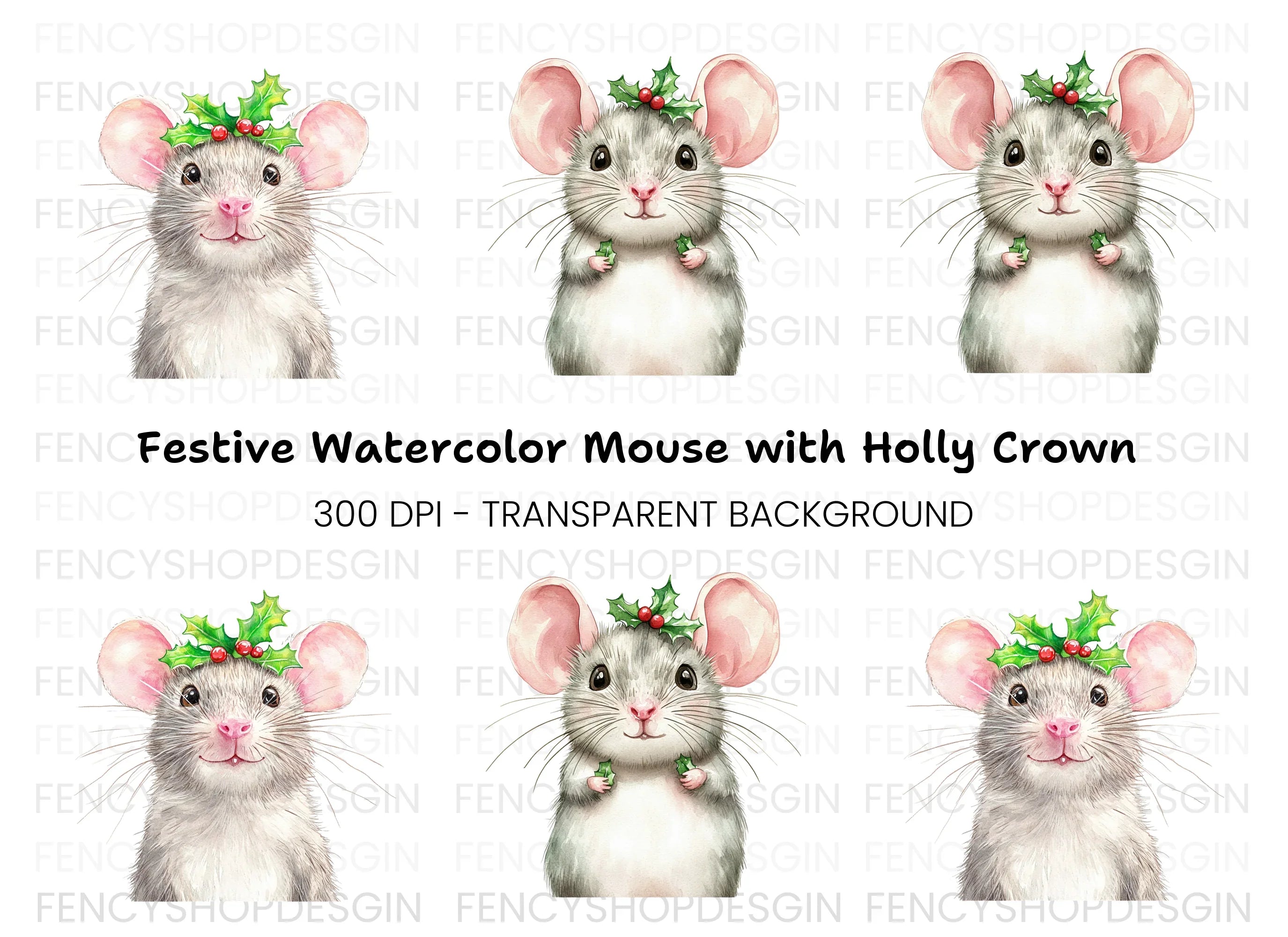 Cute Christmas Mouse Clipart Bundle