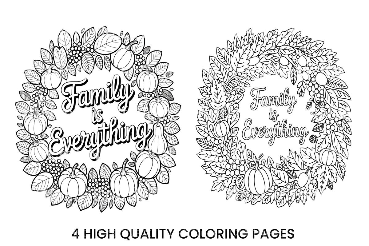 Family Is Everything Autumn Wreath Coloring Books
