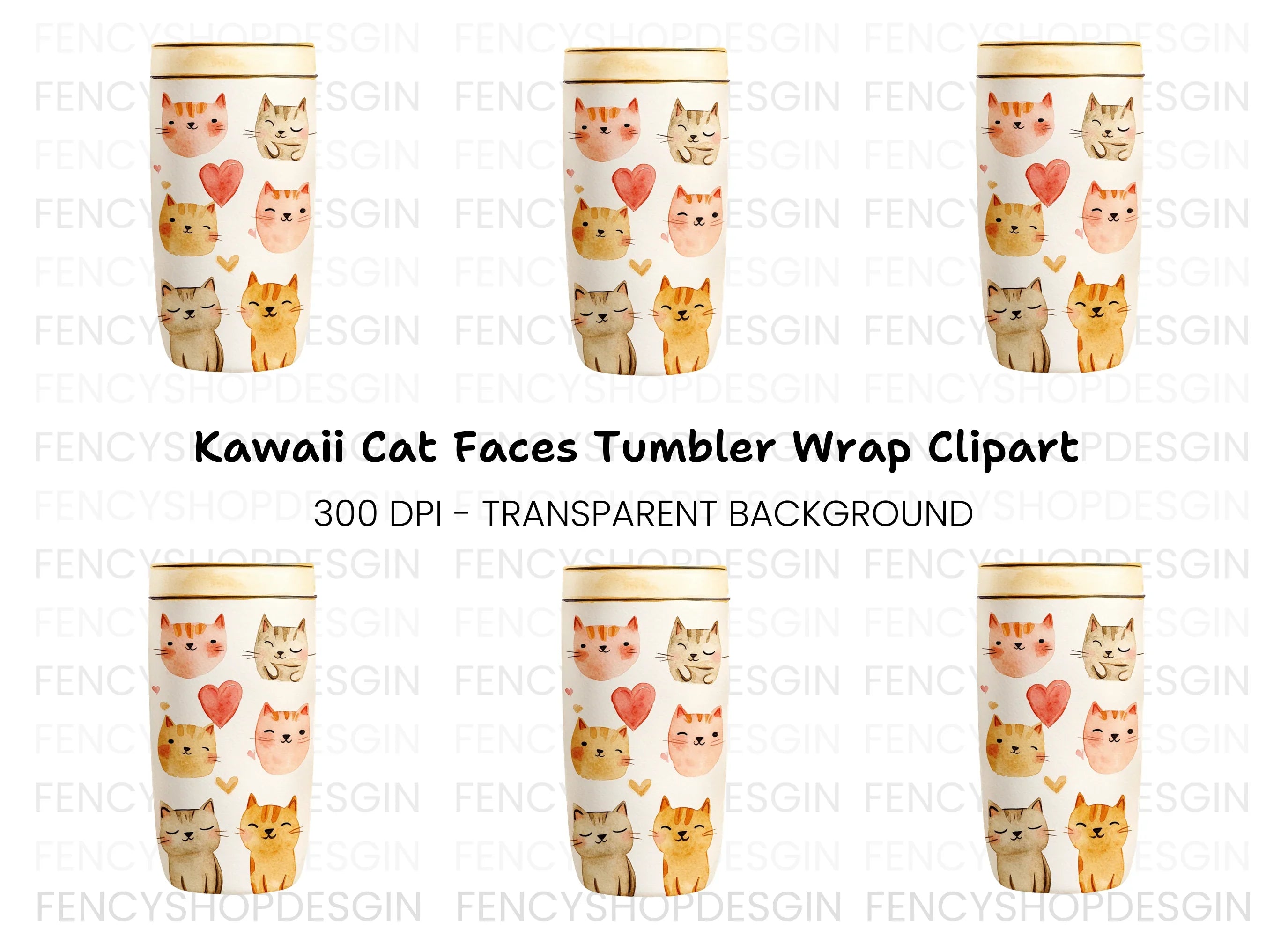 Cute Cat Faces Tumbler Clipart Bundle