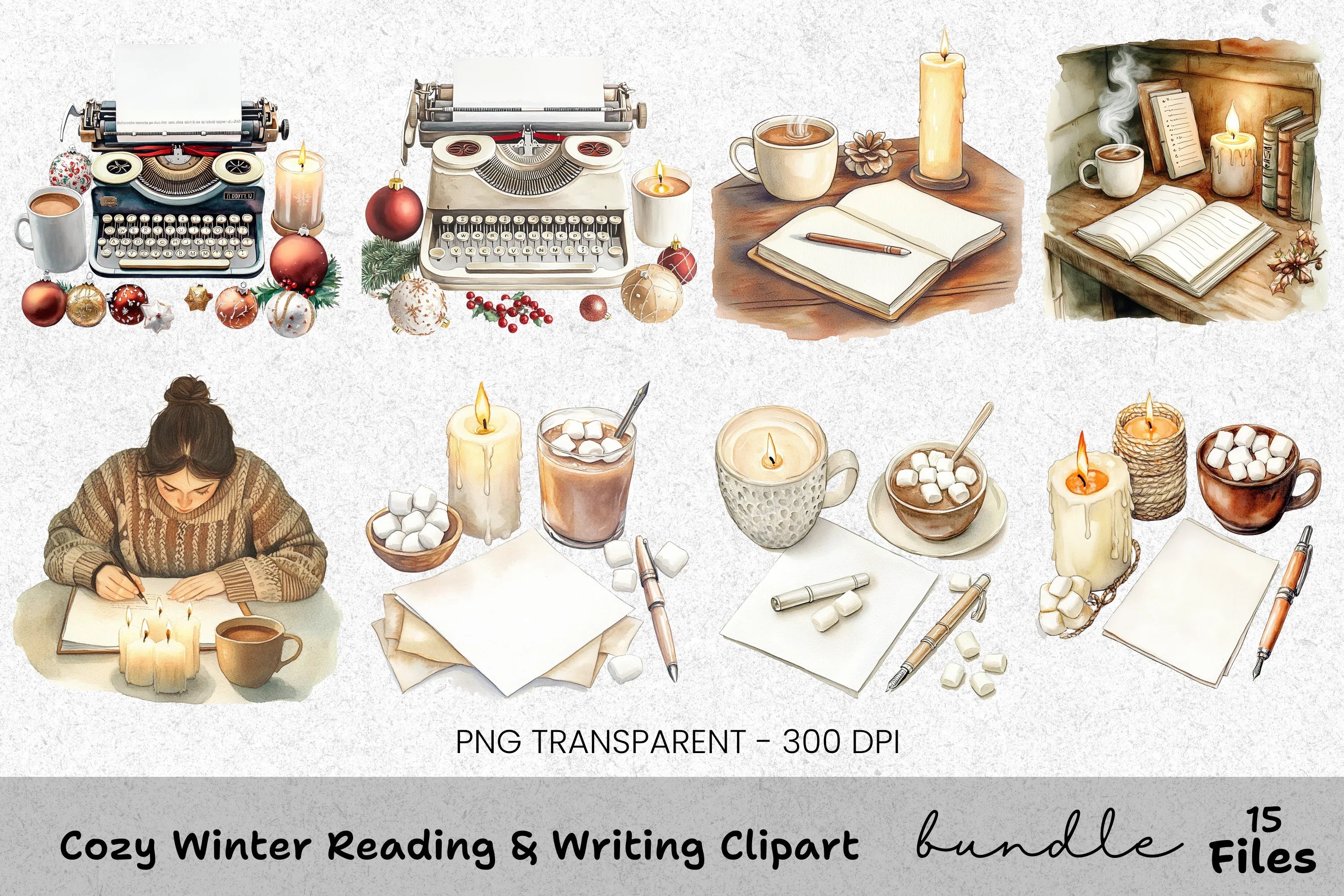 Cozy Winter Reading and Writing Clipart Bundle