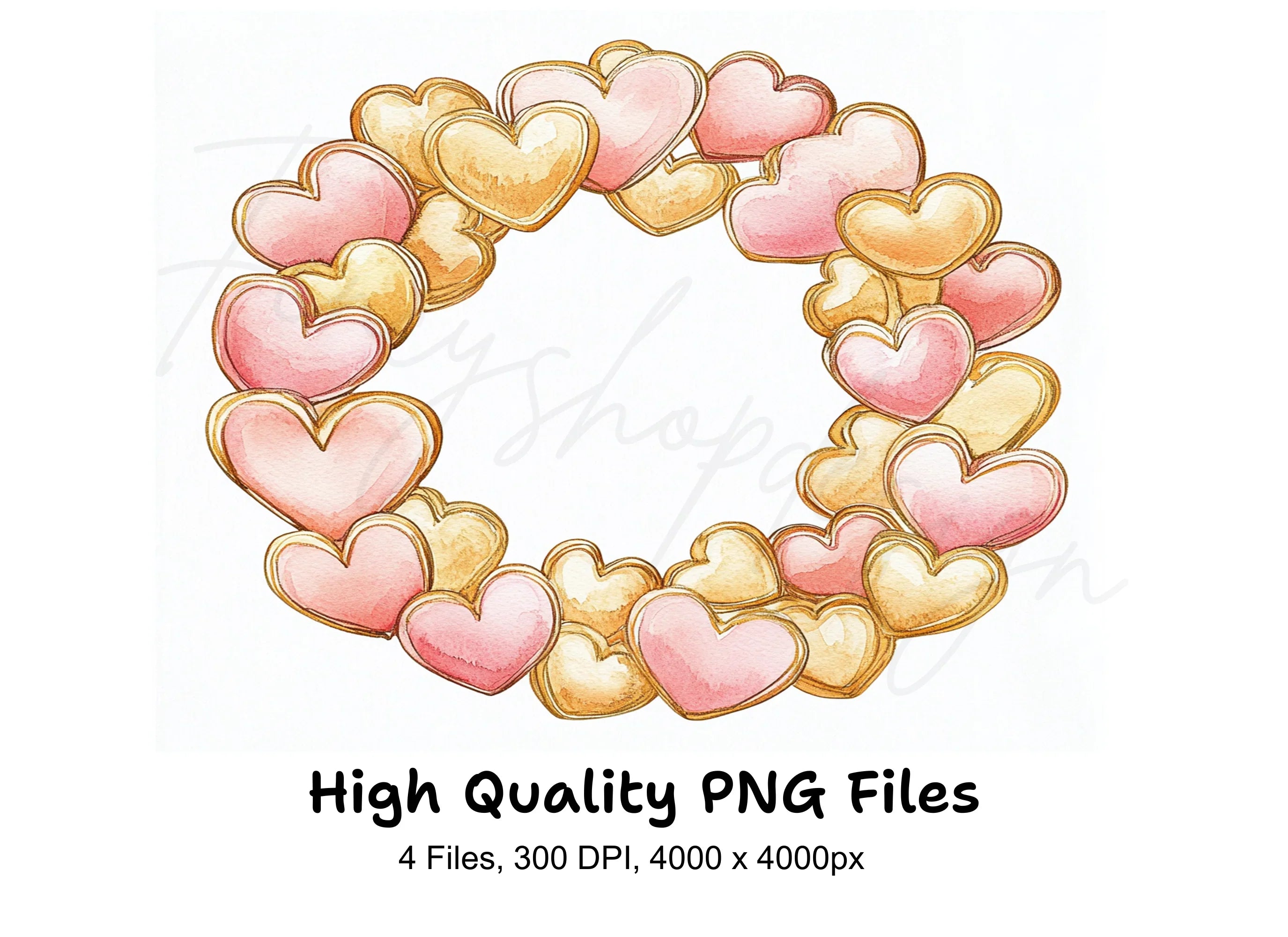 Pink and Gold Heart Wreaths Clipart Bundle