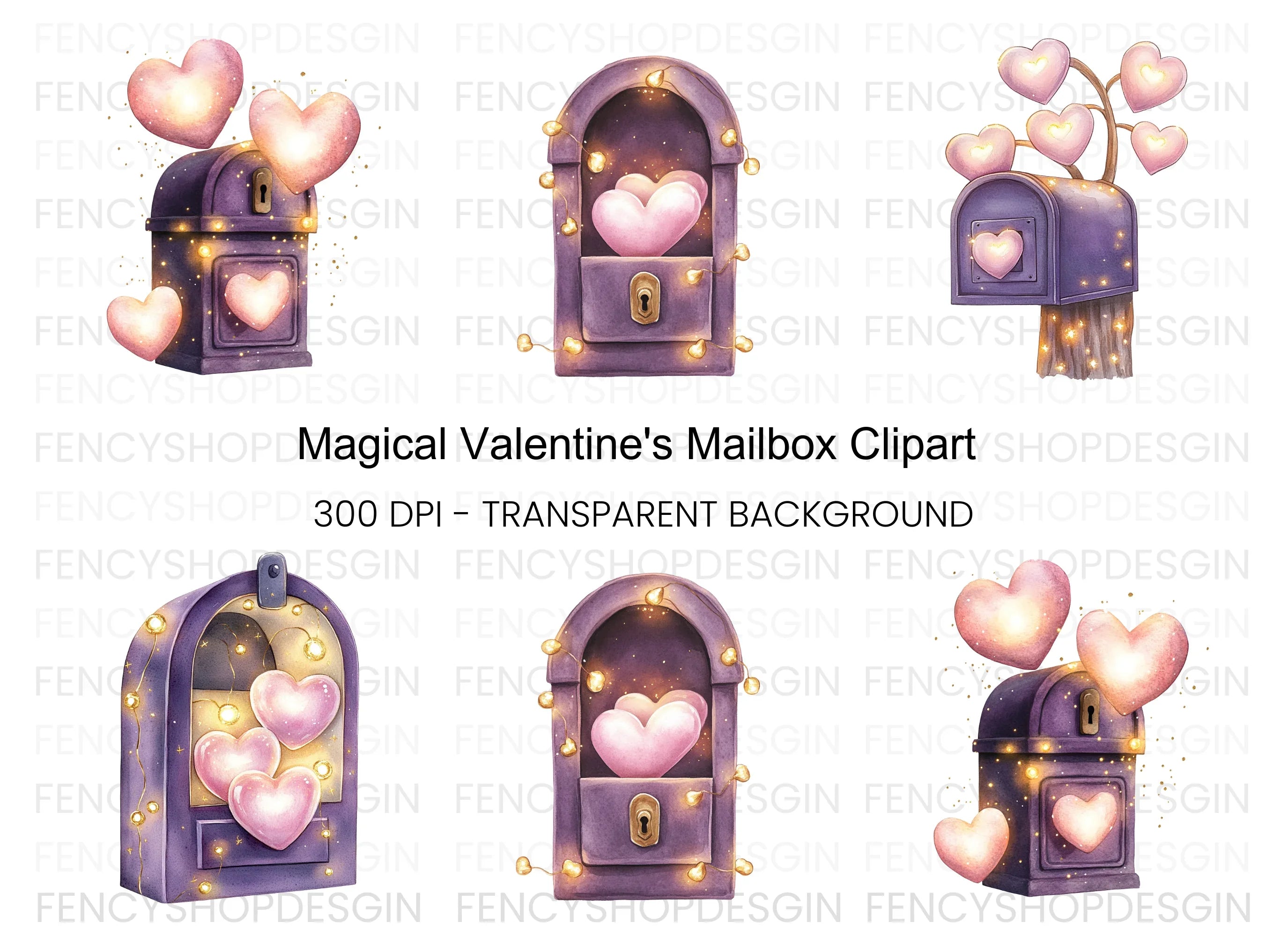 Enchanted Mailboxes with Glowing Hearts Clipart Bundle