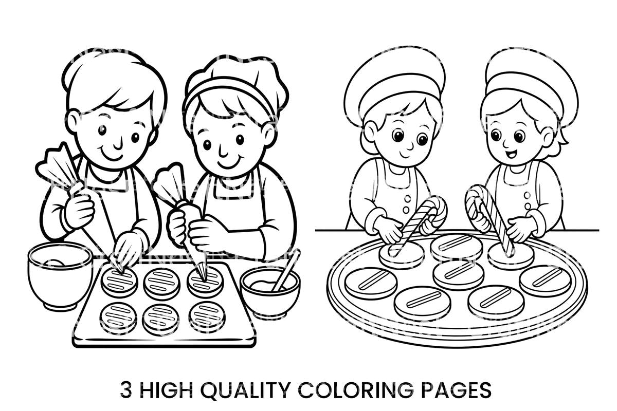 Kids Baking Christmas Cookies Coloring Books
