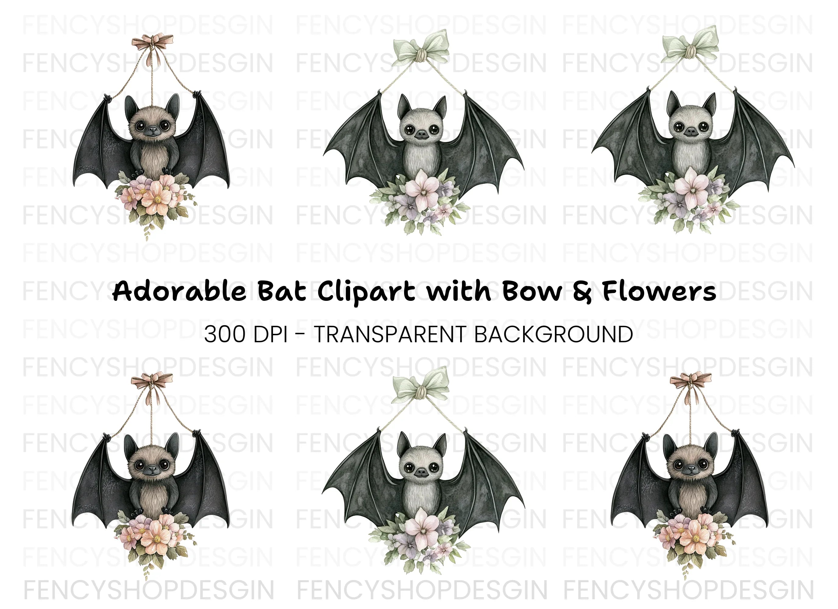 Sweet Baby Bat Floral Arrangement Clipart Bundle