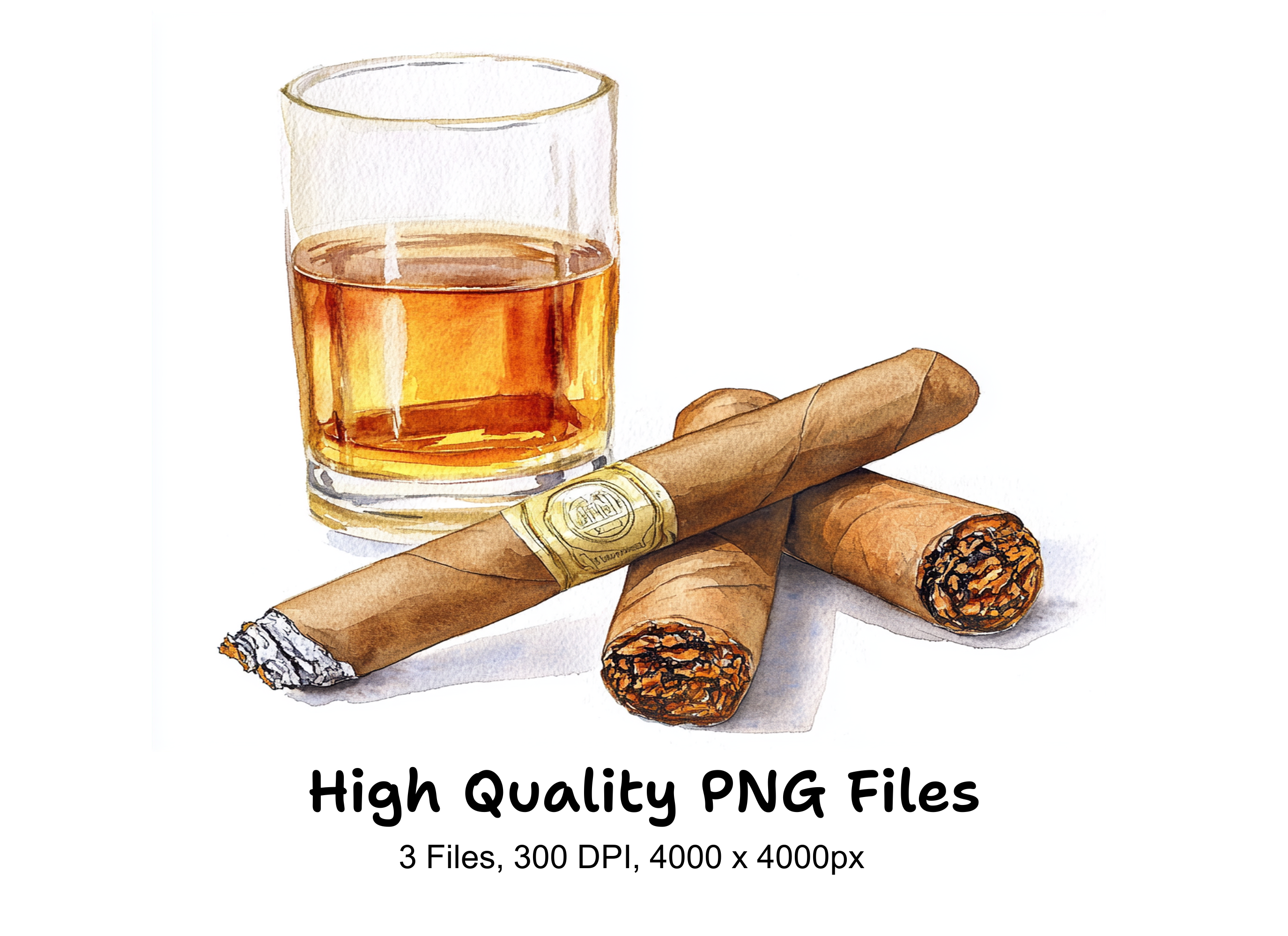 Elegant Whiskey and Cigar Clipart Bundle
