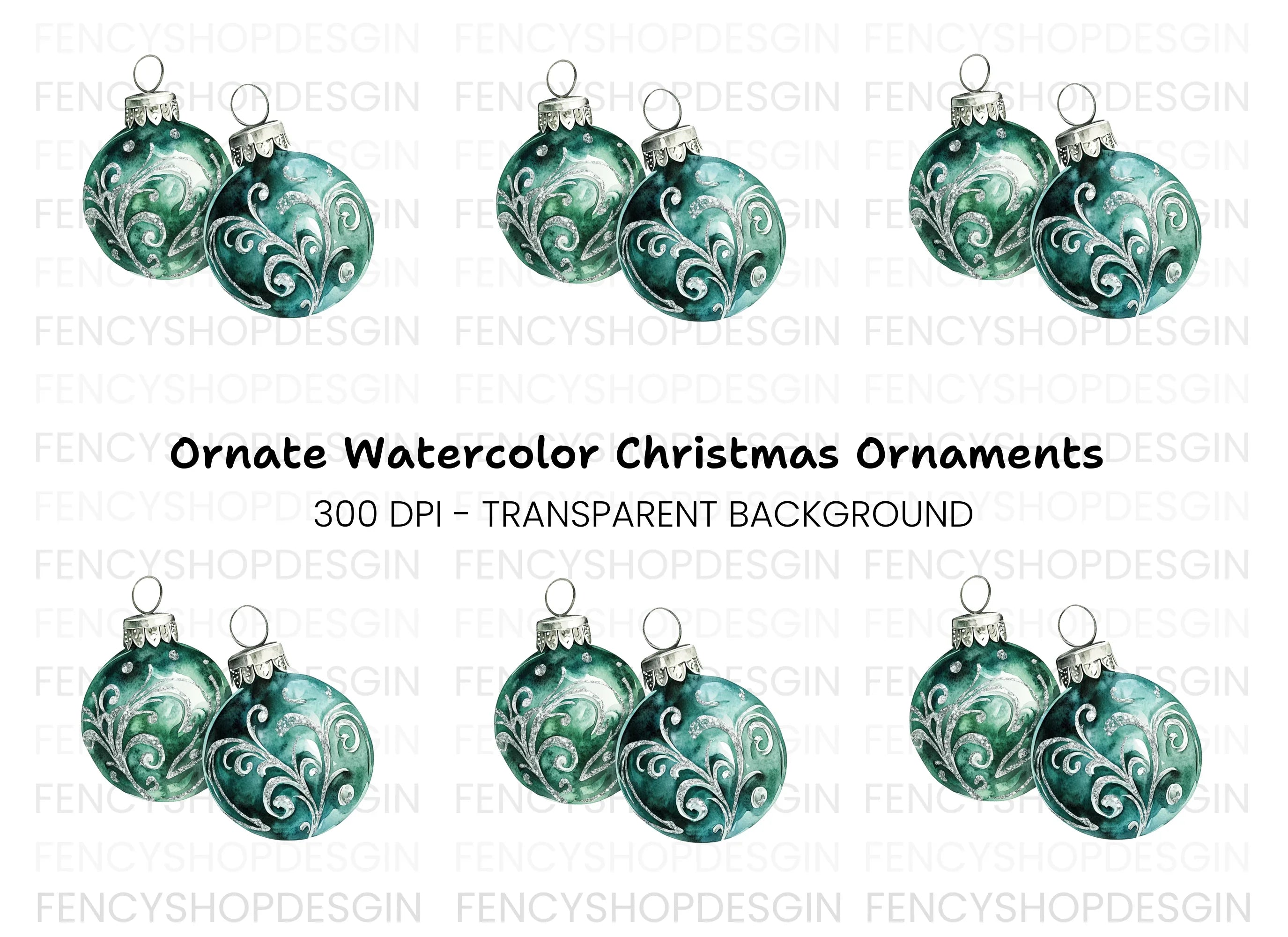 Elegant Glitter Christmas Ornaments Clipart Bundle