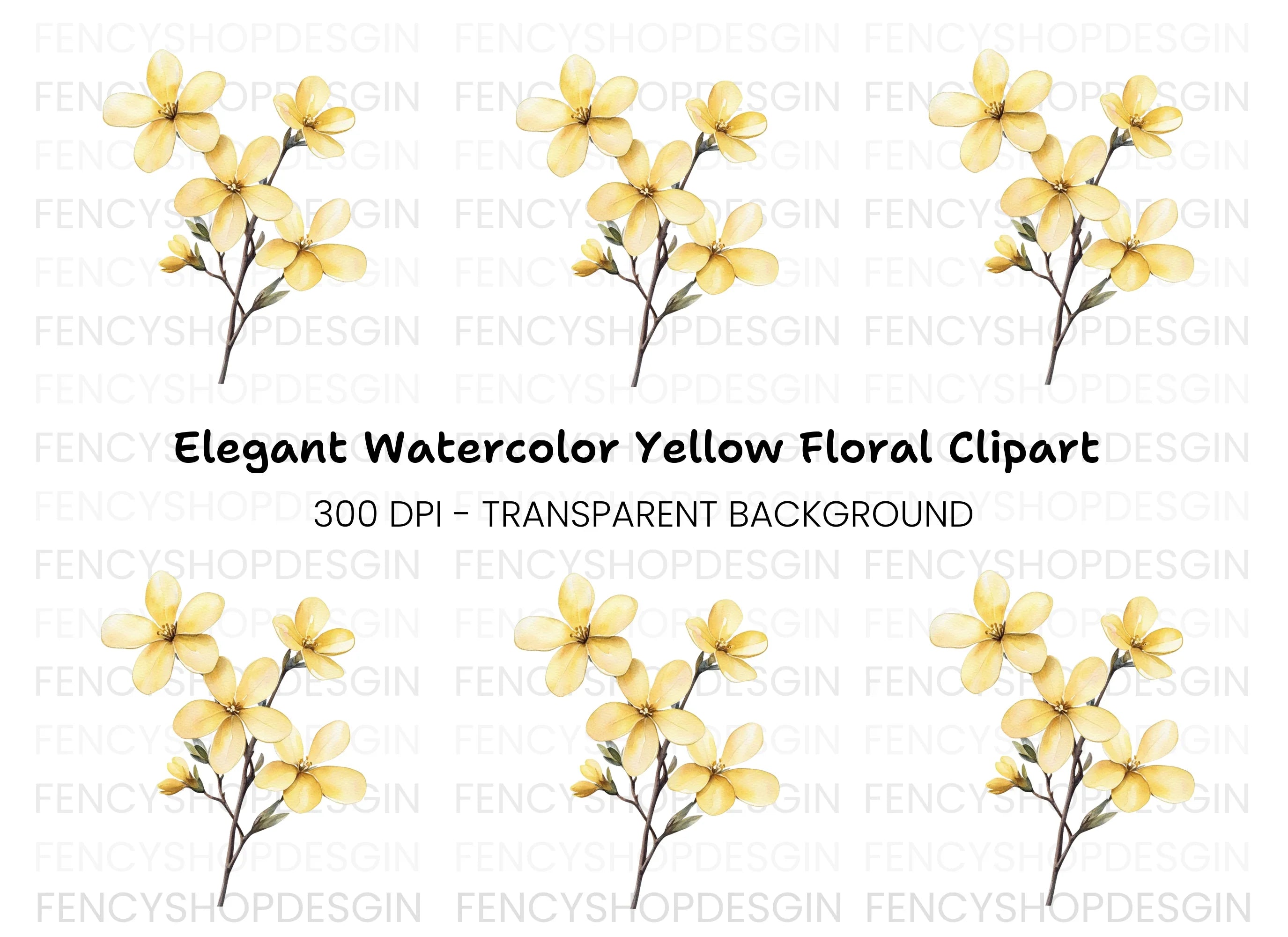 Delicate Yellow Floral Clipart Bundle