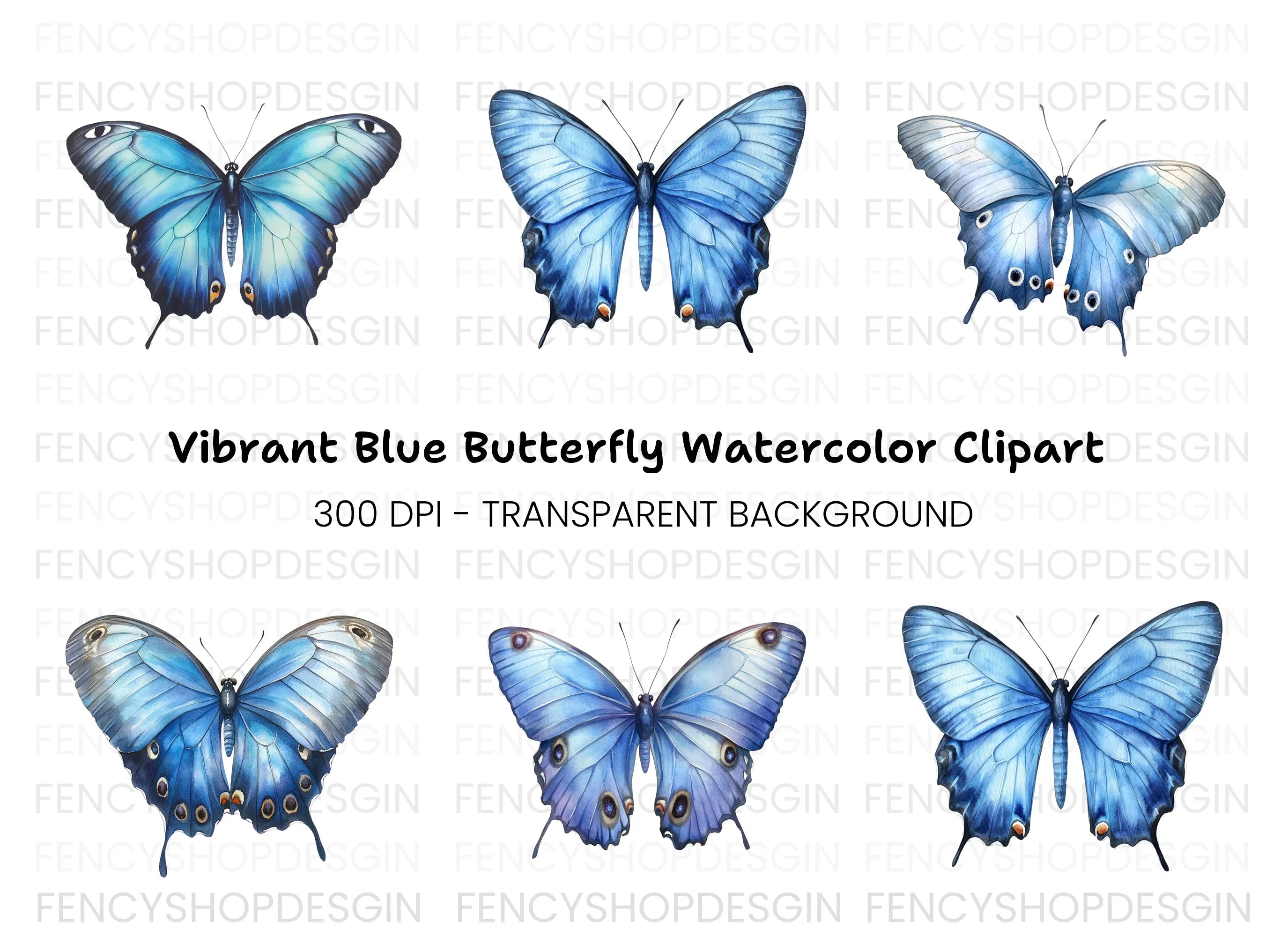 Vibrant Blue Butterfly Clipart Bundle
