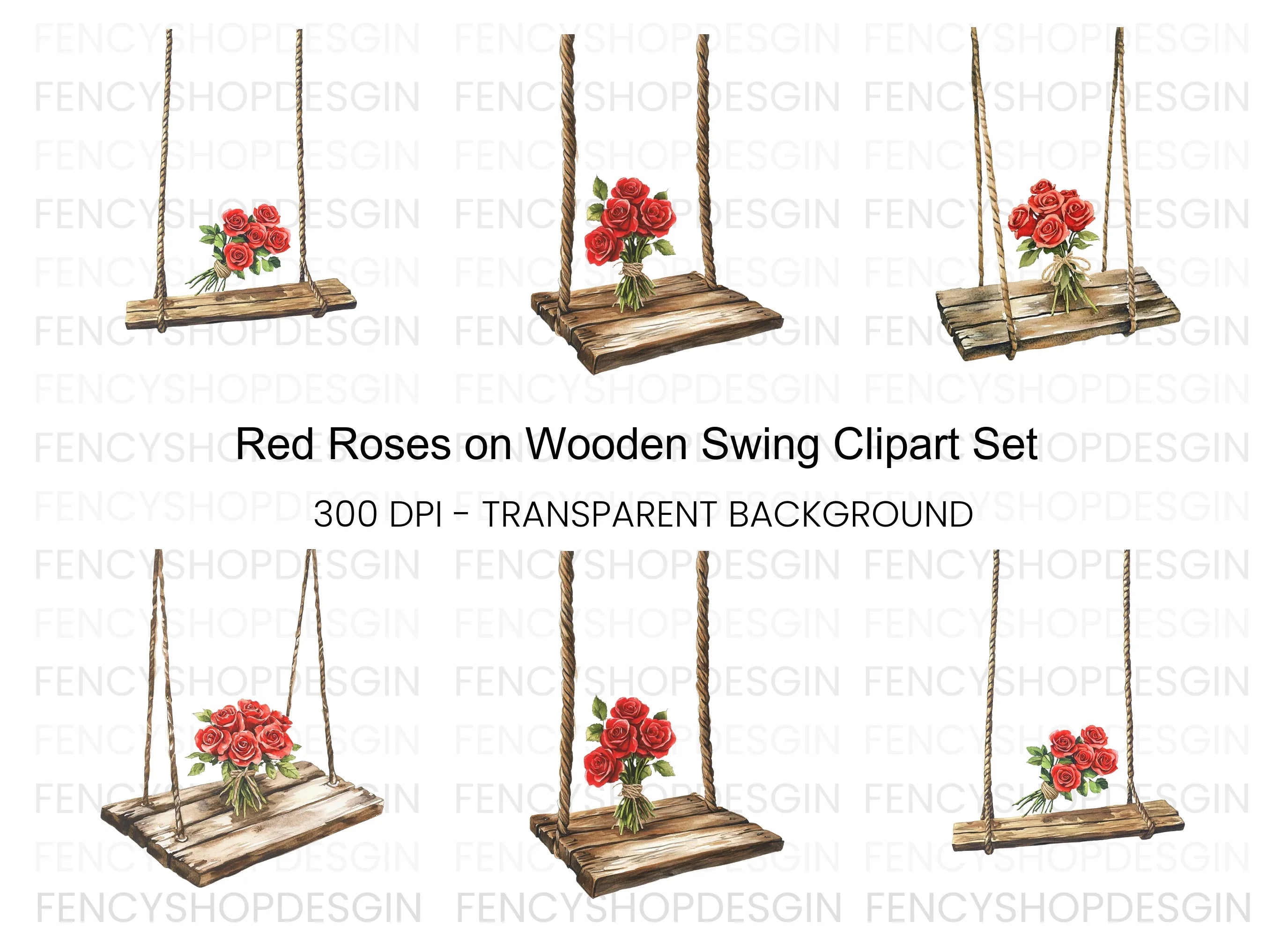 Romantic Rose Bouquet Swing Clipart Bundle