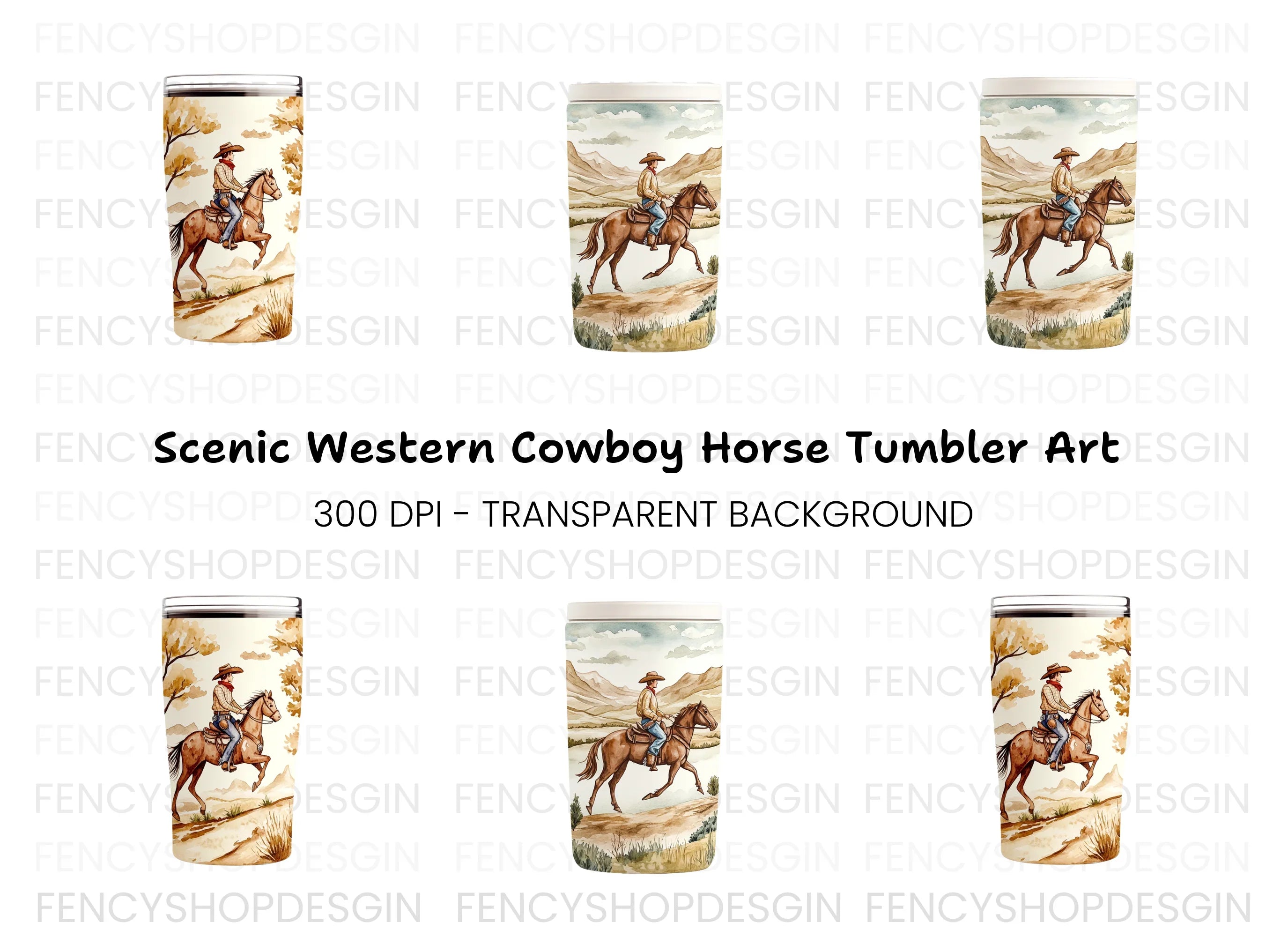 Cowboy Riding Horse Tumbler Clipart Bundle