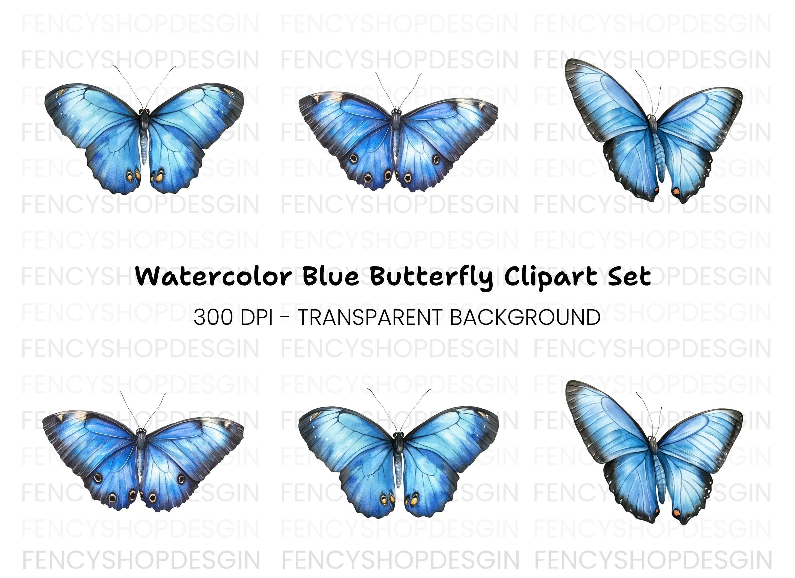 Blue Butterfly Clipart Bundle