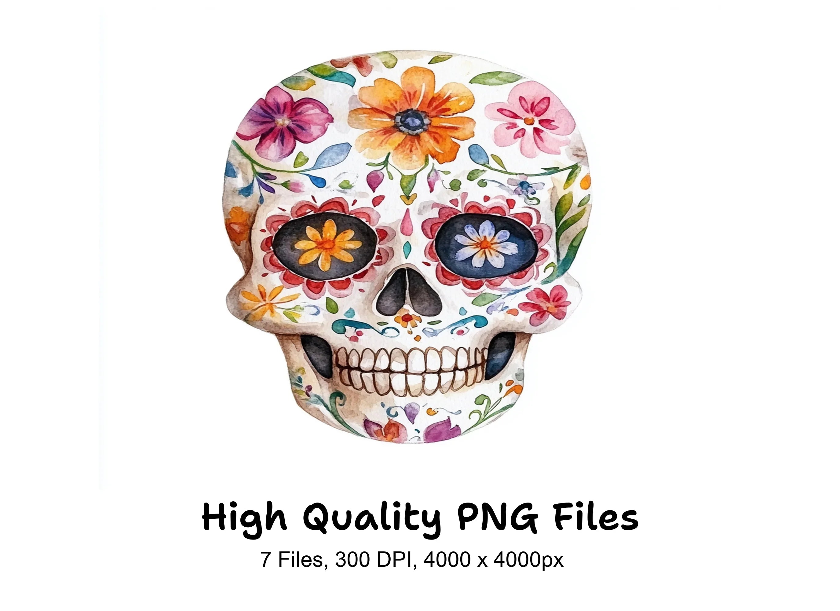 Colorful Floral Sugar Skull Clipart Bundle