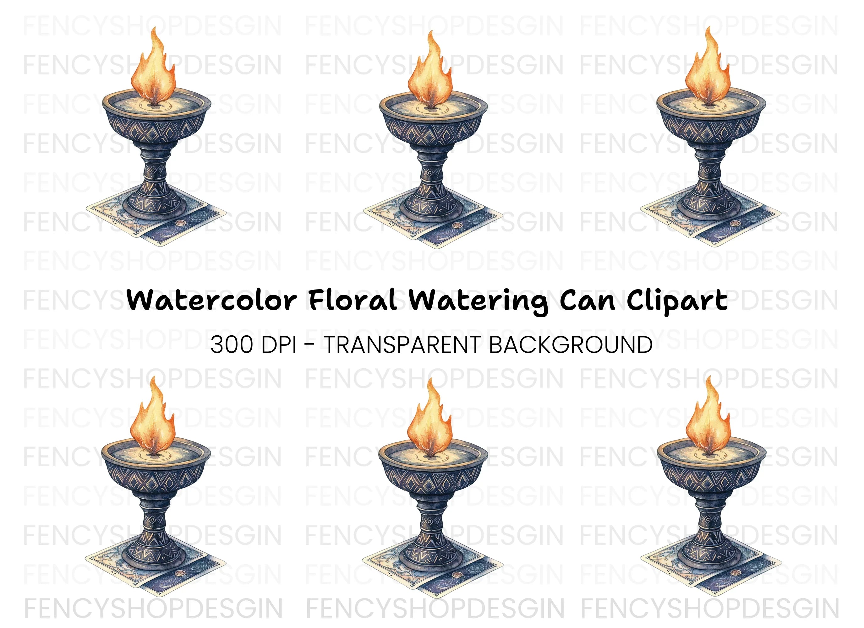 Mystical Fire Chalice with Tarot Cards Clipart Bundle