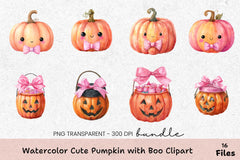 Cute Pumpkin Boo Clipart Bundle - CraftNest - Digital Crafting and Art