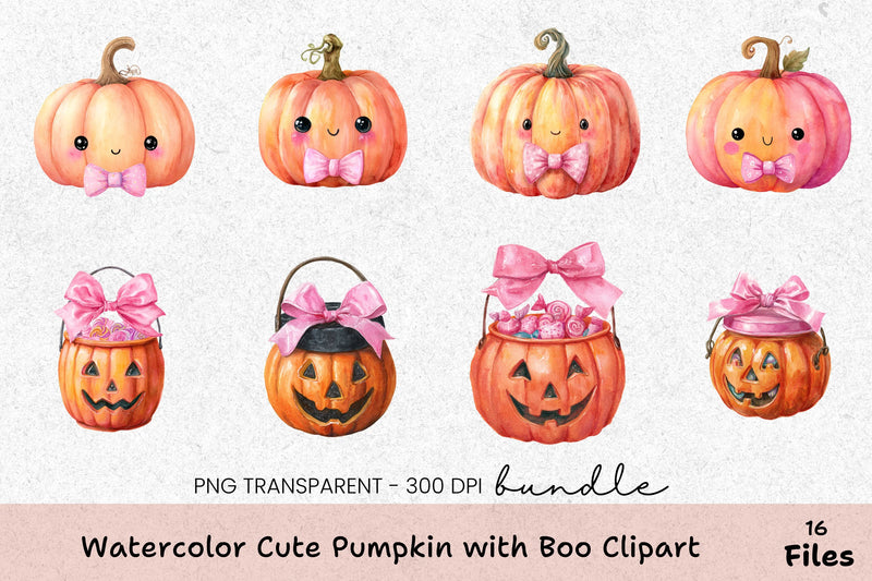 Cute Pumpkin Boo Clipart Bundle - CraftNest - Digital Crafting and Art