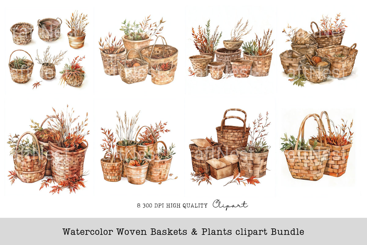 Woven Baskets Plants Clipart Bundle
