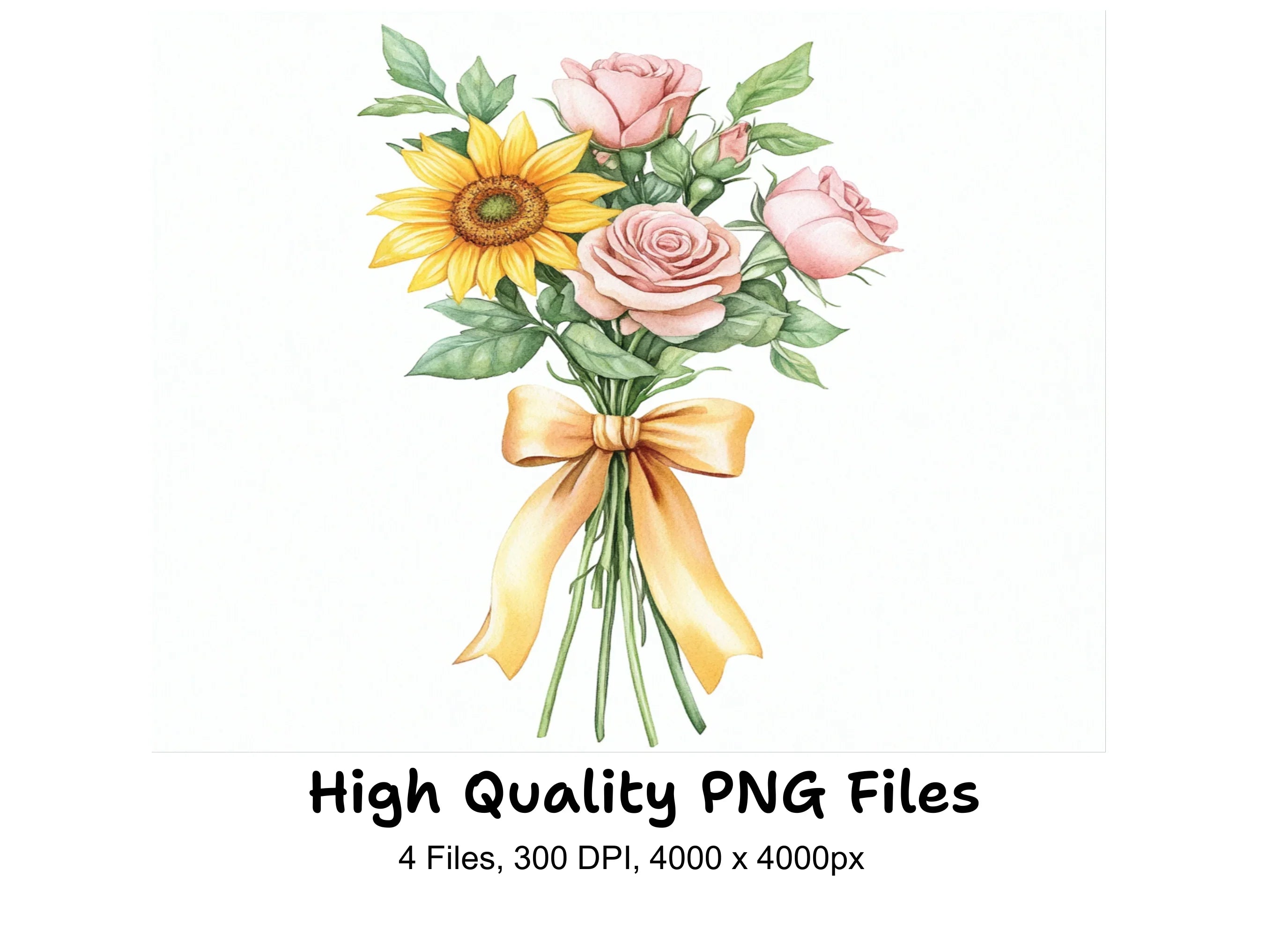 Sunflower Rose Bouquet Clipart Bundle