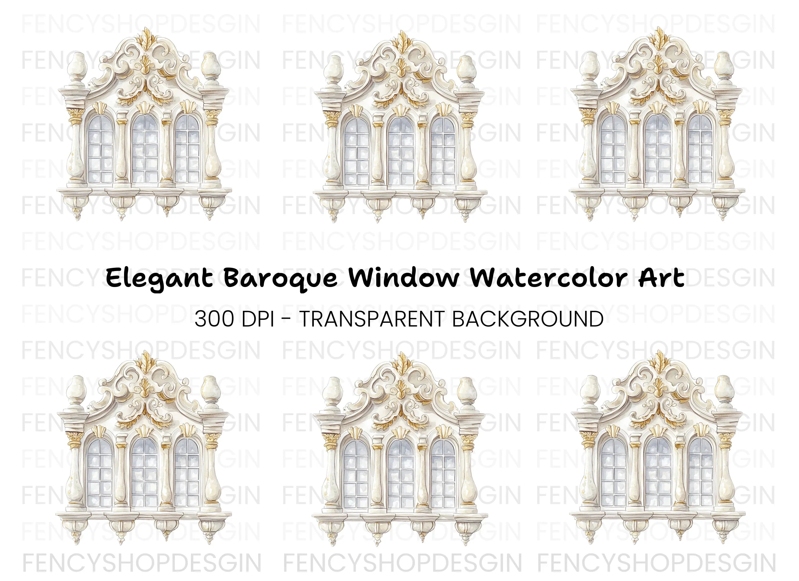 Ornate Triple Window Baroque Clipart Bundle
