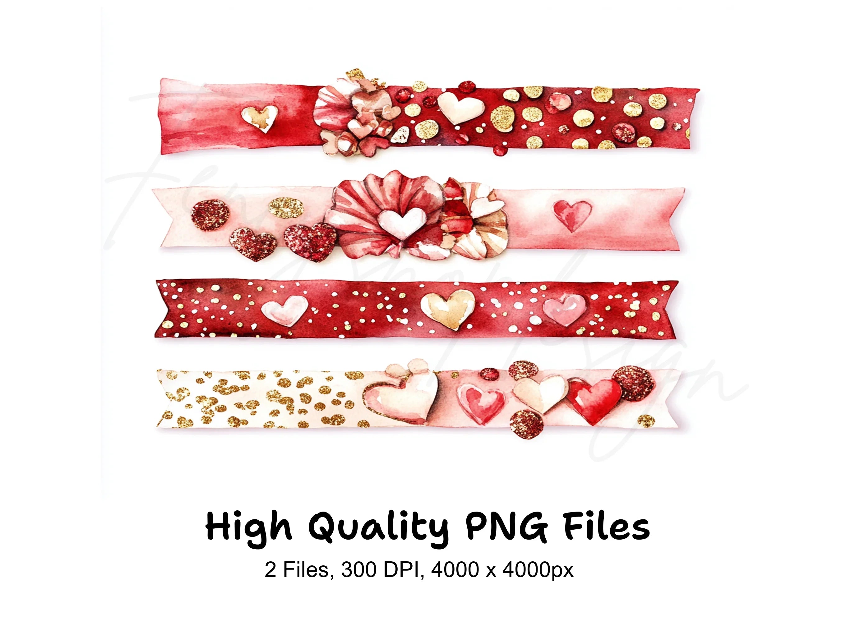 Valentine's Day Heart Ribbons Clipart Bundle