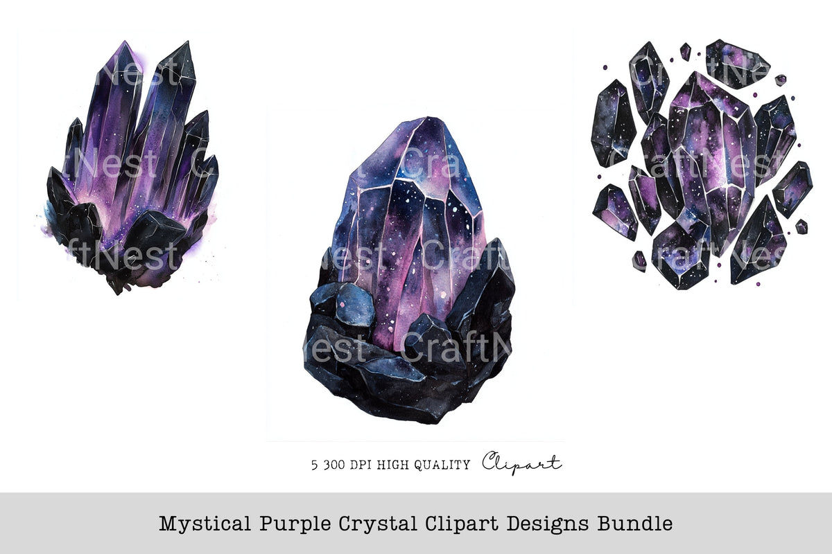 Mystical Purple Crystal Designs Clipart Bundle