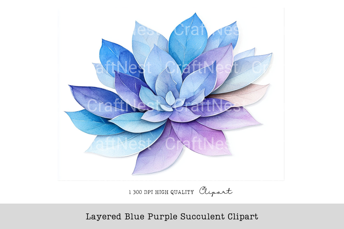 Layered Blue Purple Succulent Clipart Bundle