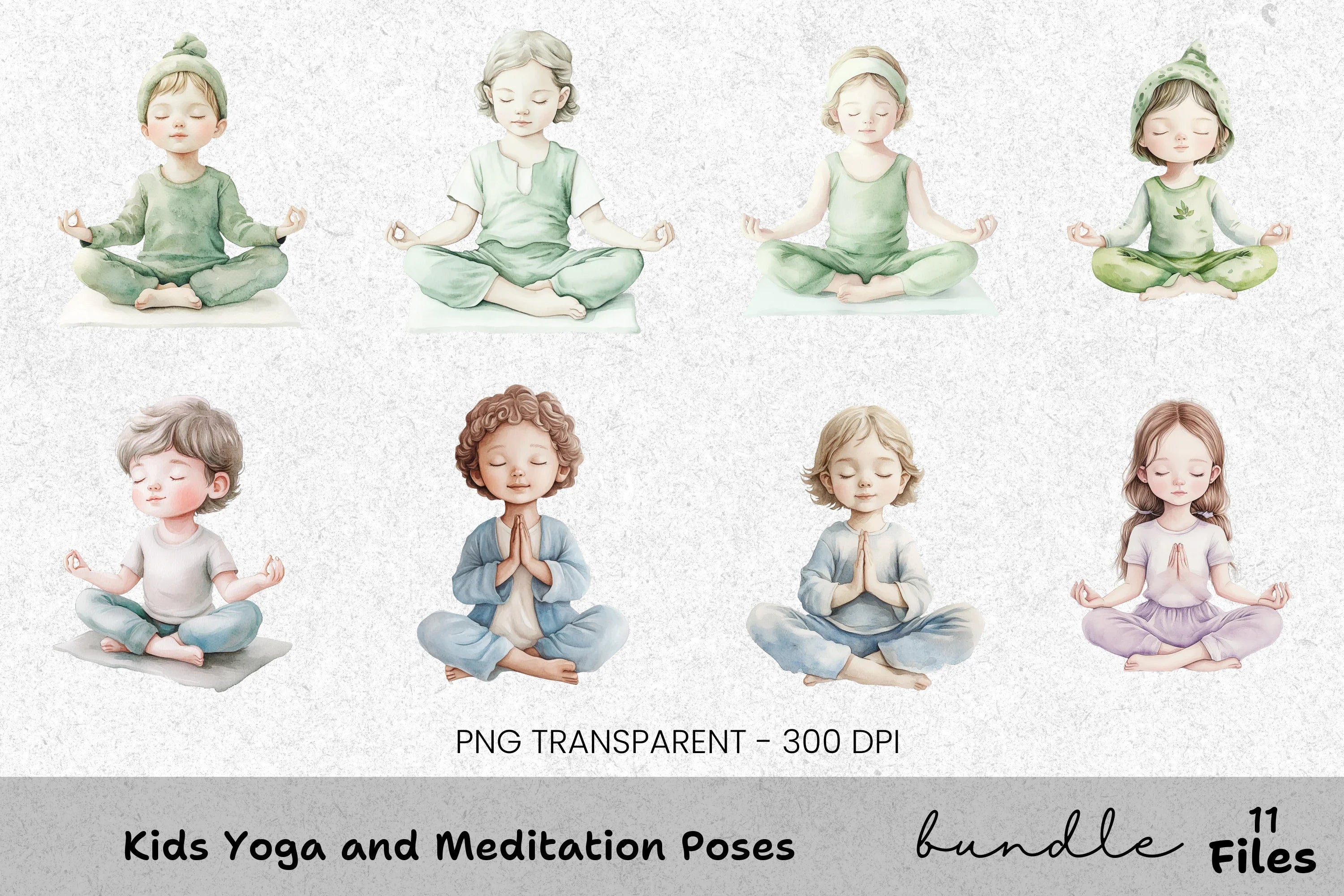 Kids Yoga and Meditation Poses Clipart Bundle