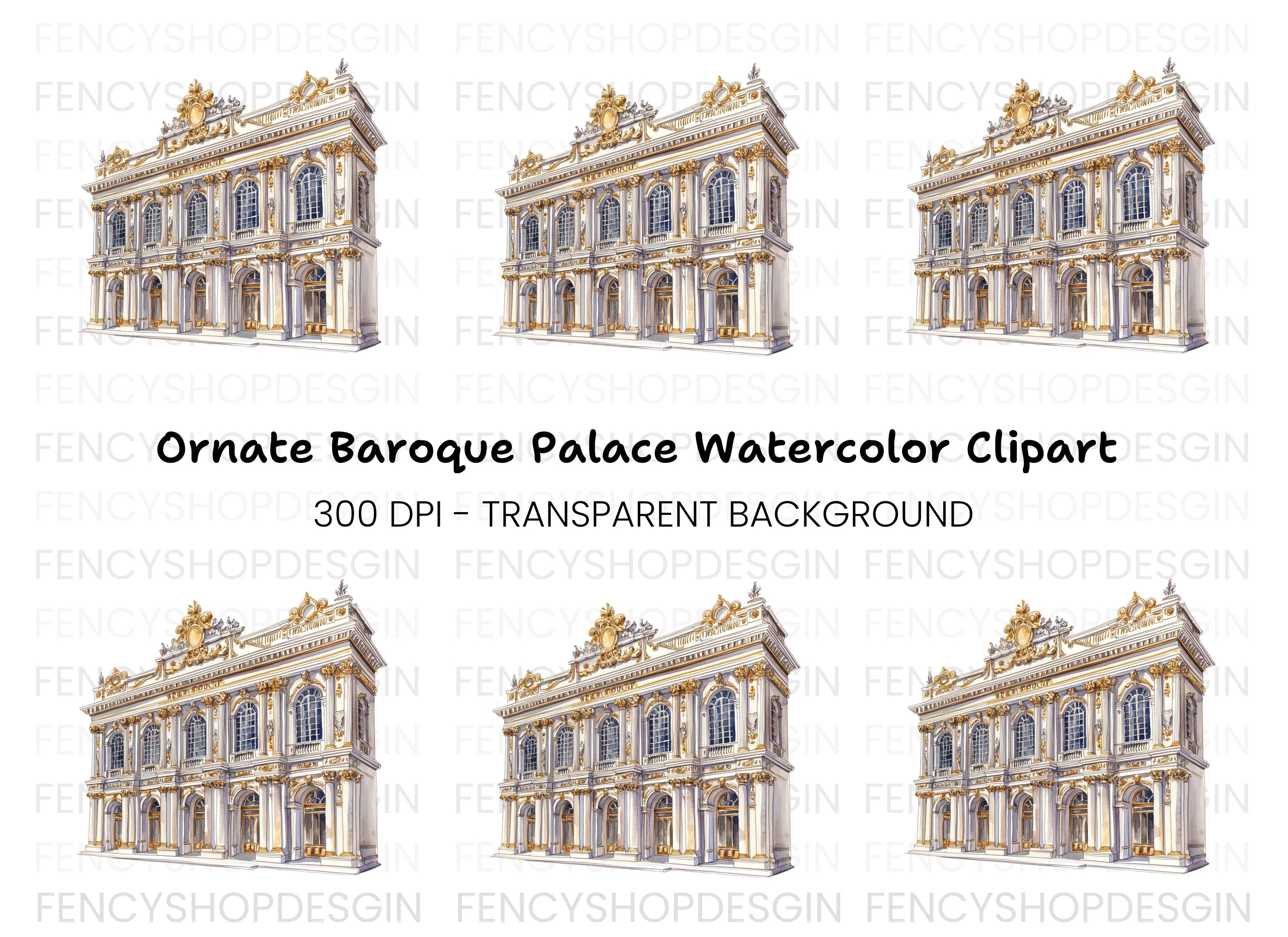 Ornate Baroque Palace Building Clipart Bundle