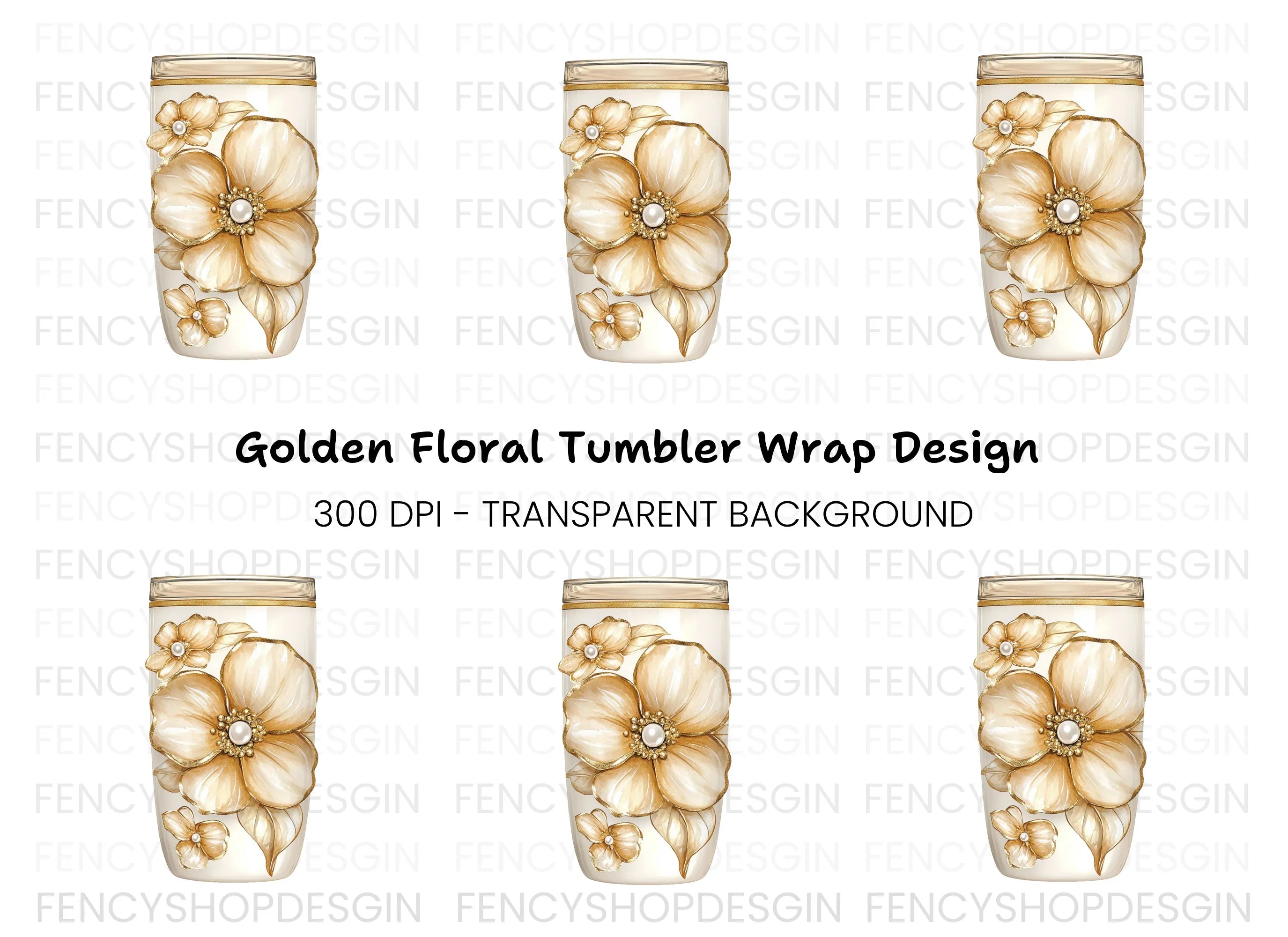 Golden Floral Tumbler Clipart Bundle