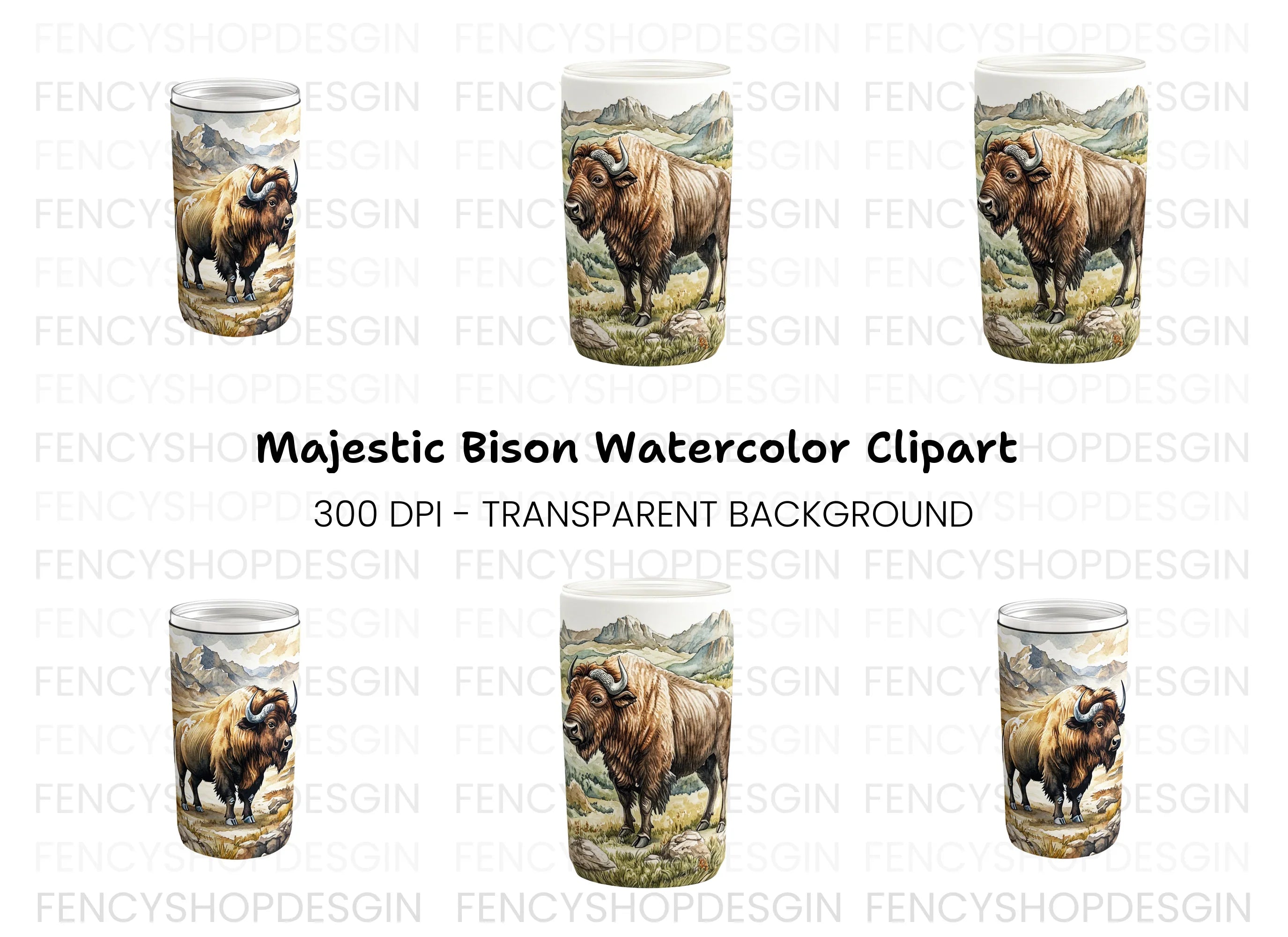 Bison in Mountain Landscape Clipart Bundle