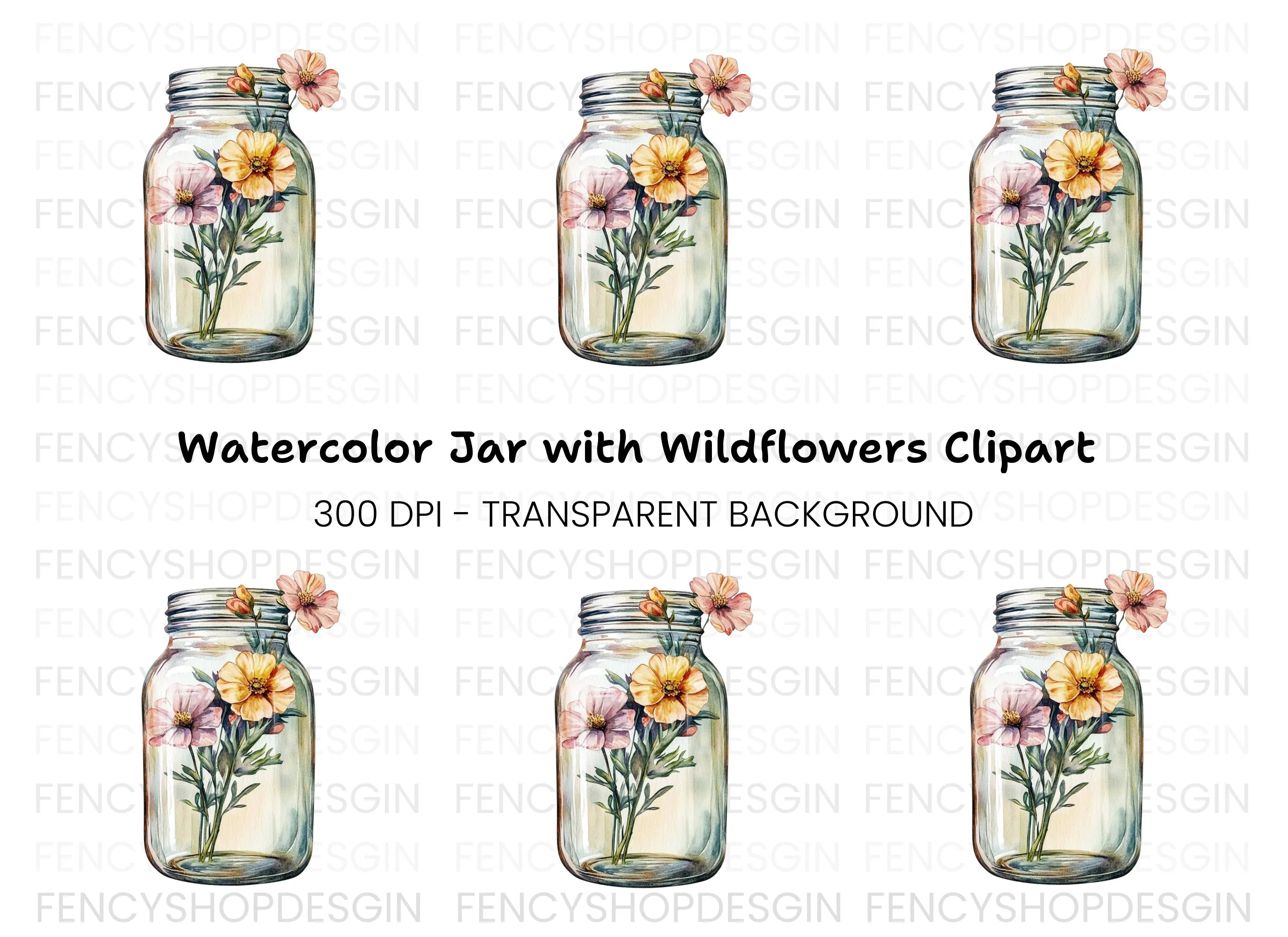 Flowers in Mason Jar Clipart Bundle