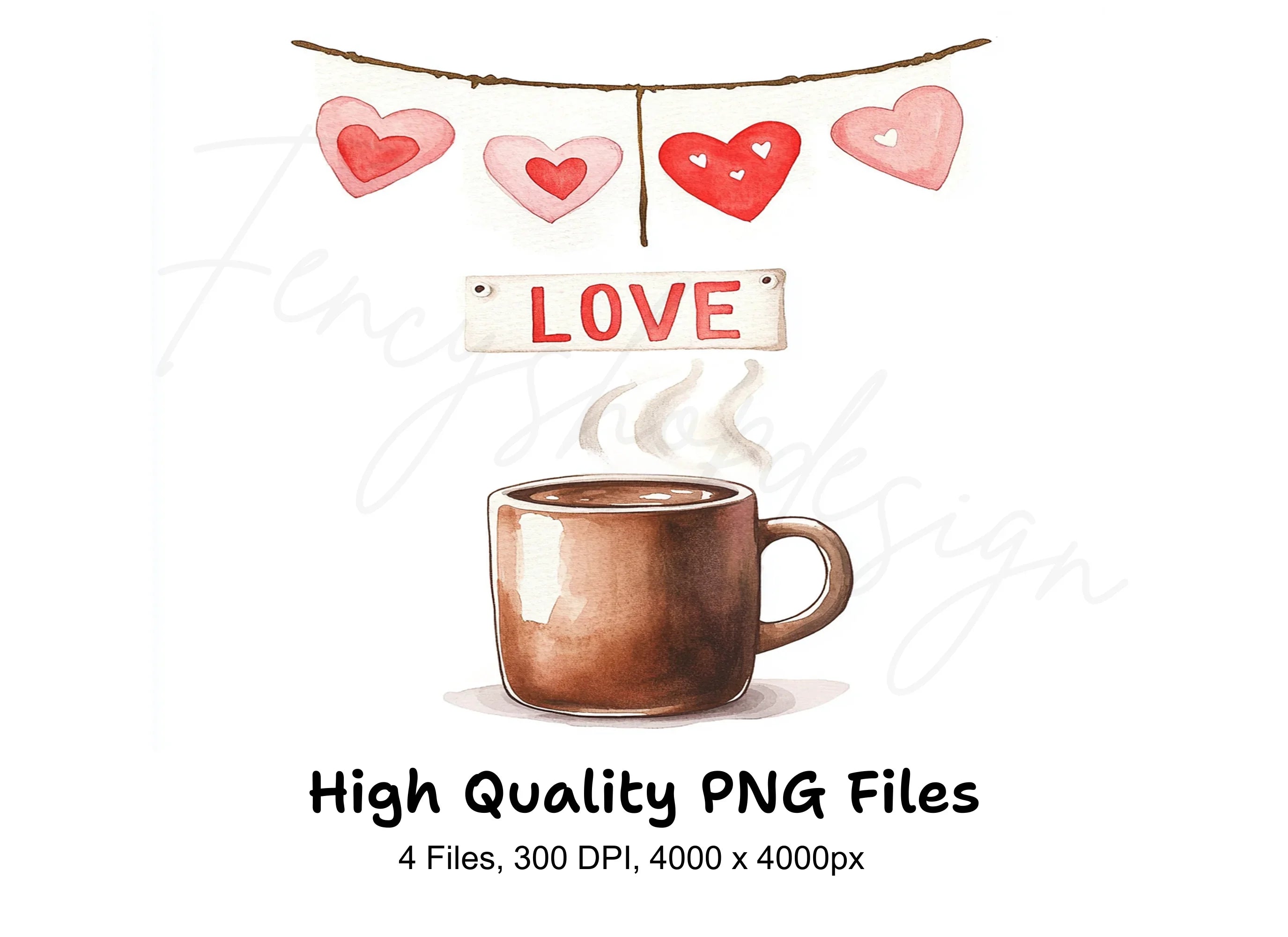 Love Heart Banners and Hot Cocoa Clipart Bundle