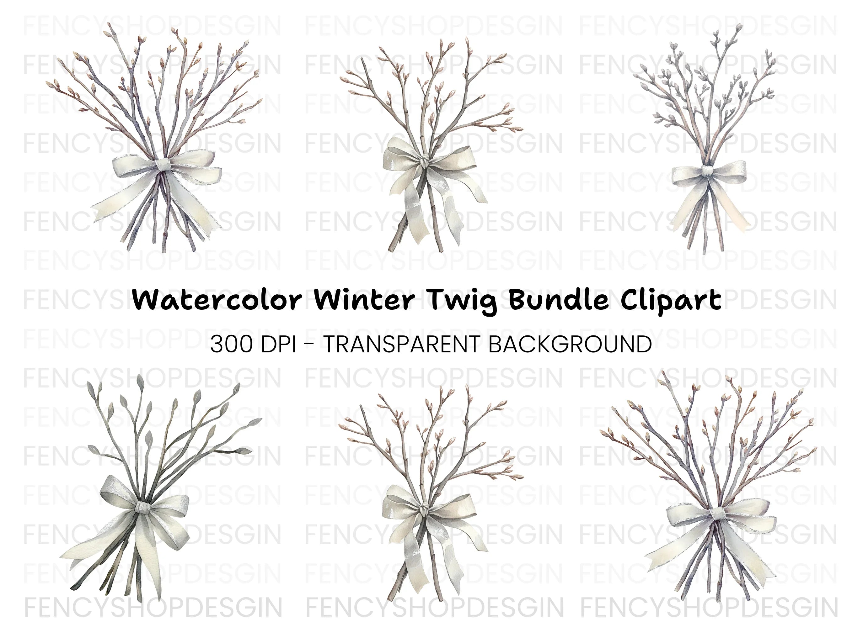 Winter Twig Bouquets Clipart Bundle