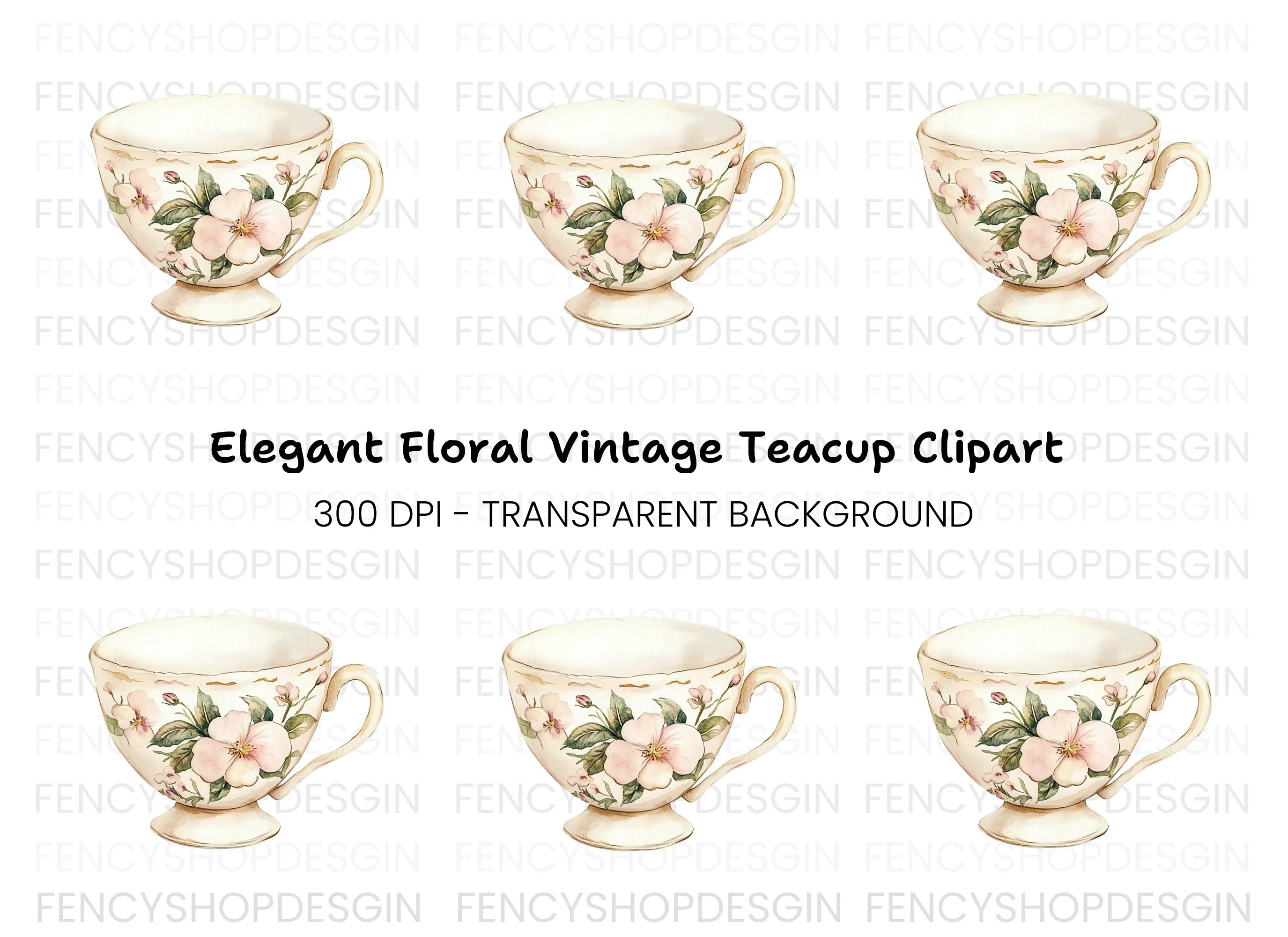 Elegant Floral Teacup Clipart Bundle