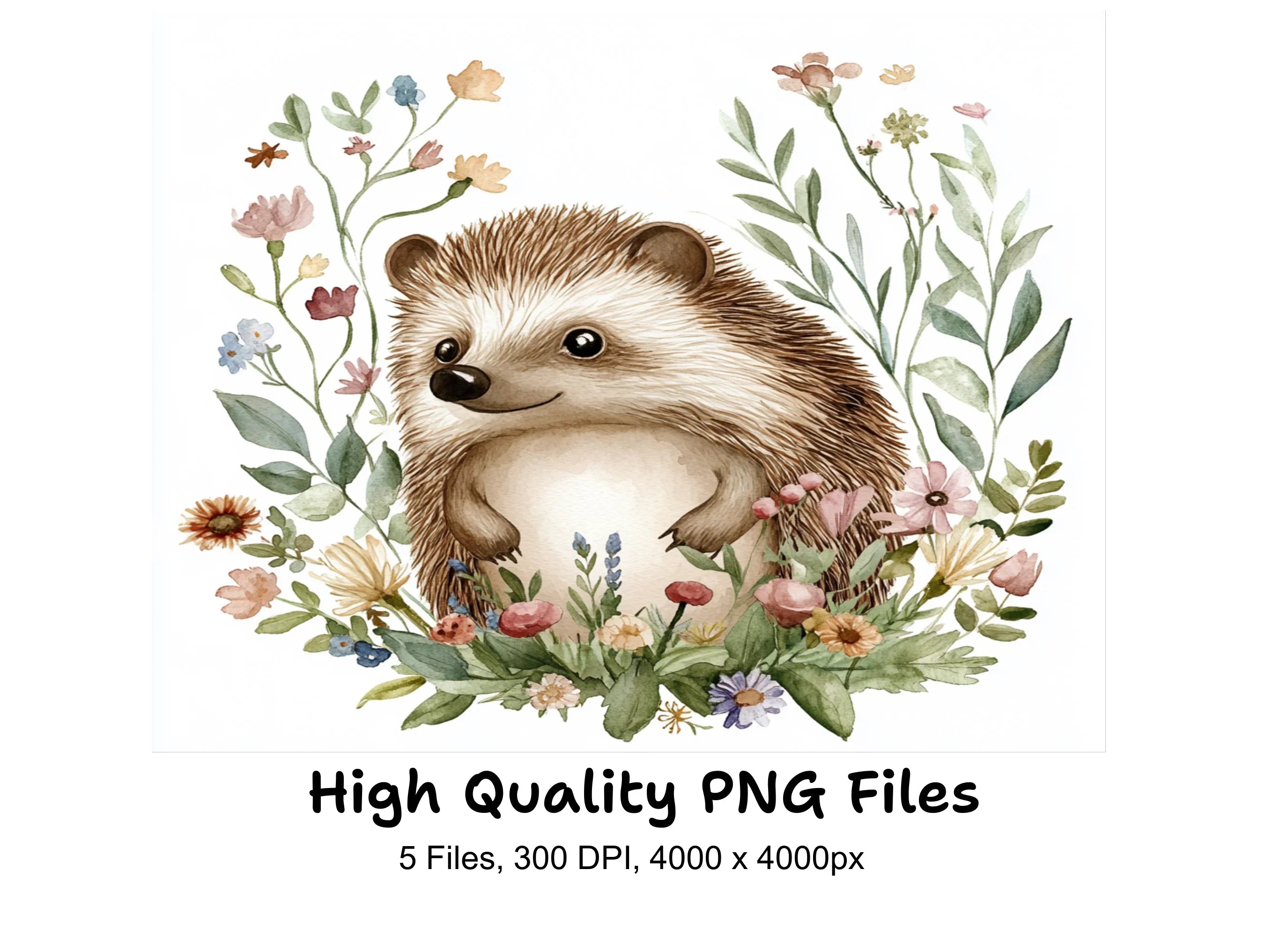 Adorable Hedgehog with Flowers Clipart Bundle