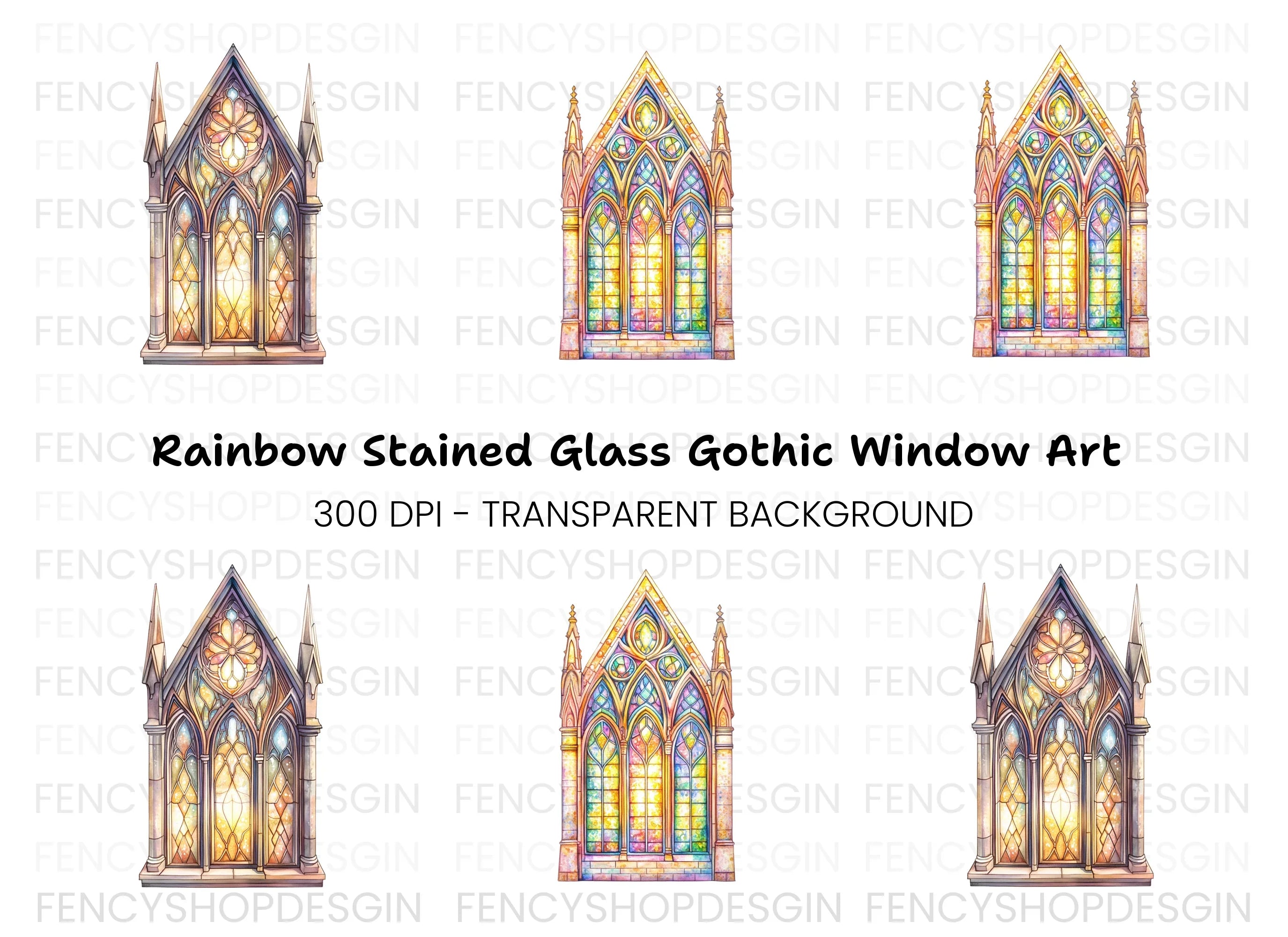 Vibrant Stained Glass Window Clipart Bundle