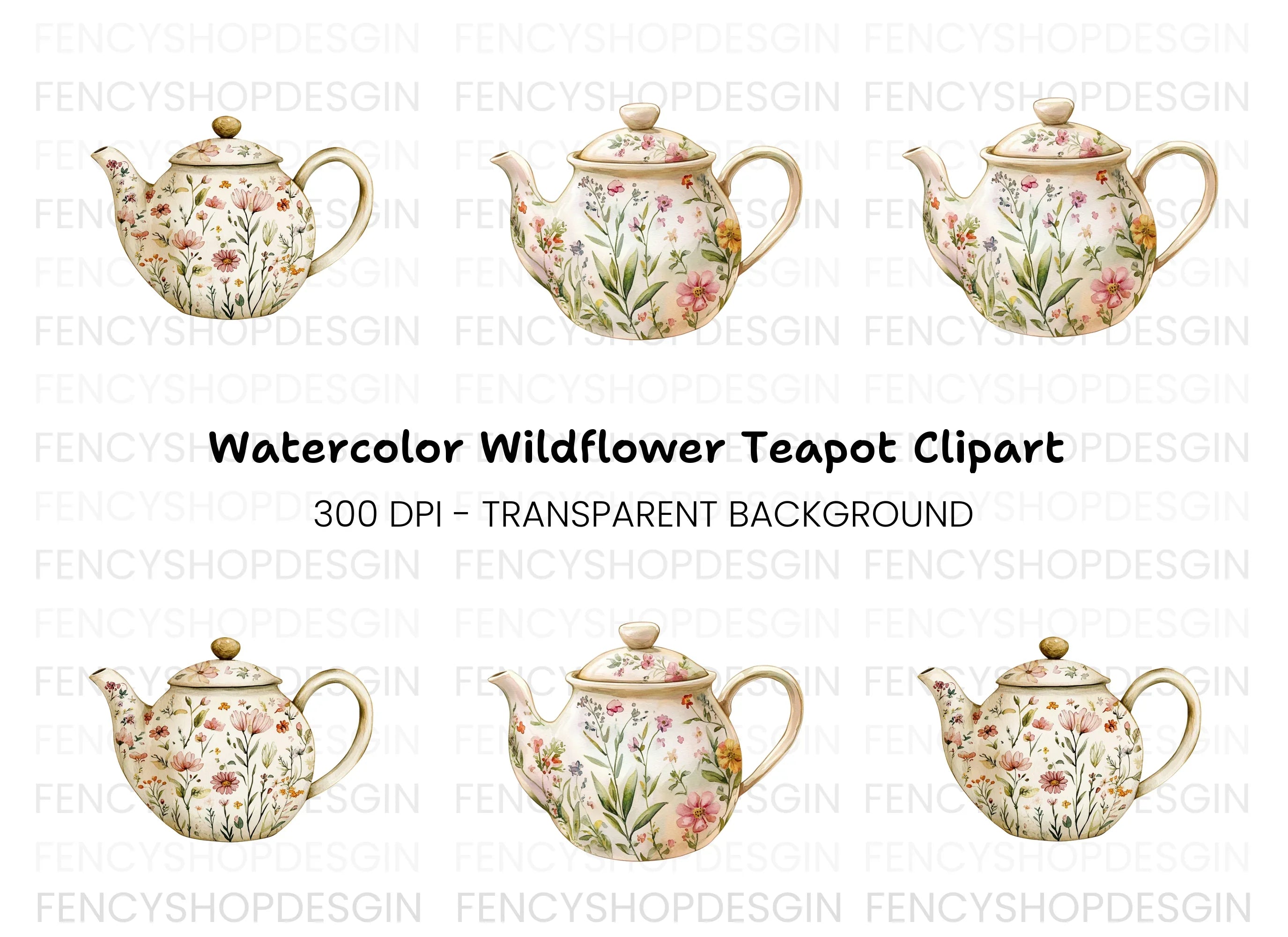 Floral Teapots Clipart Bundle