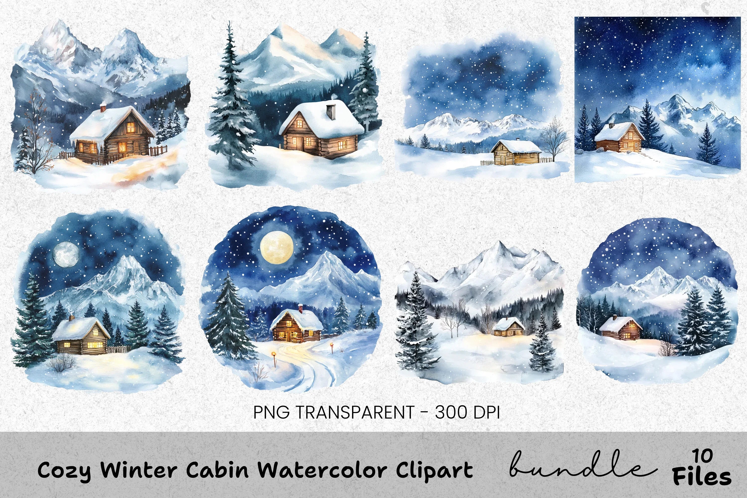 Snowy Mountain Cabin Clipart Bundle